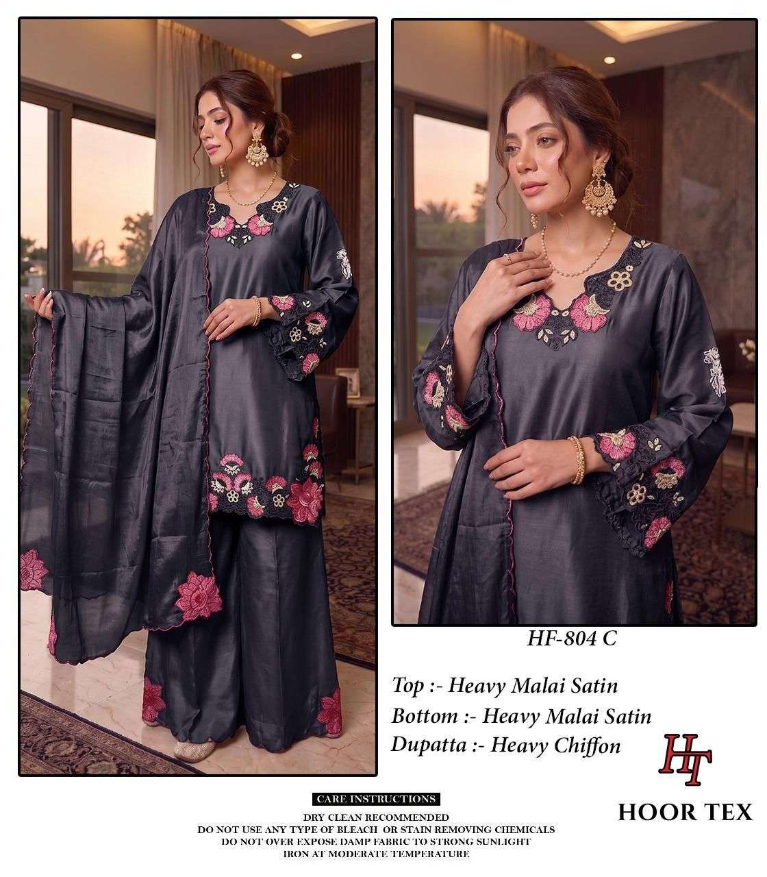 HOOR TEX HF 804 SATIN BEAUTIFUL EMBROIDERY DESIGNER WORK READY MADE SUIT