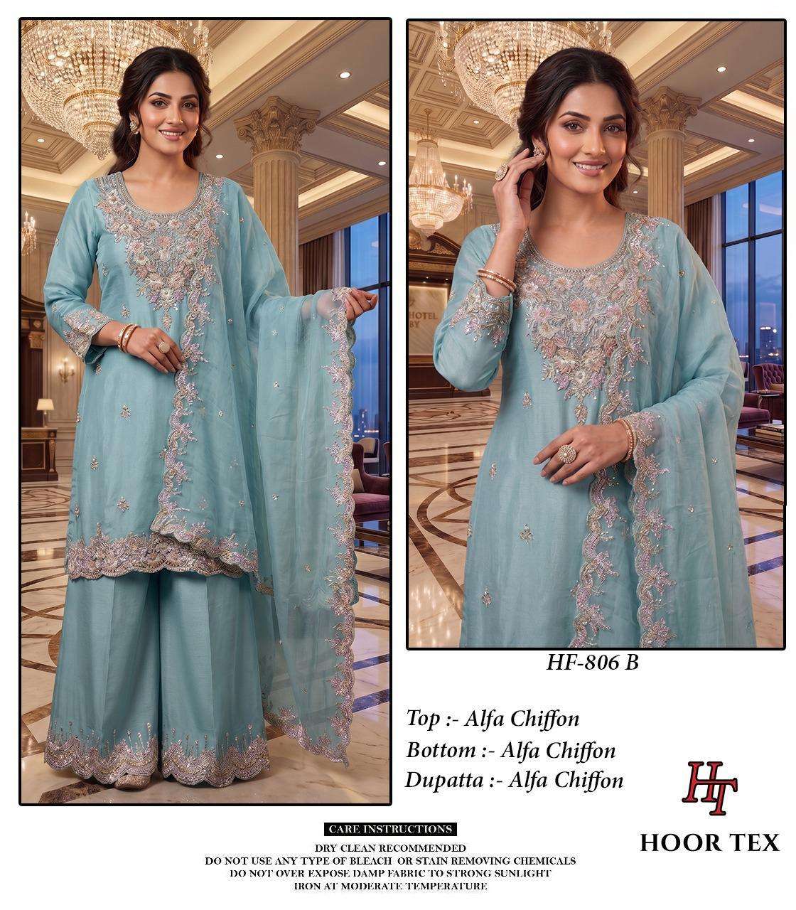 HOOR TEX HF 806 CHIFFON HEAVY EMBROIDERED DESIGNER READY MADE PAKISTANI SUIT