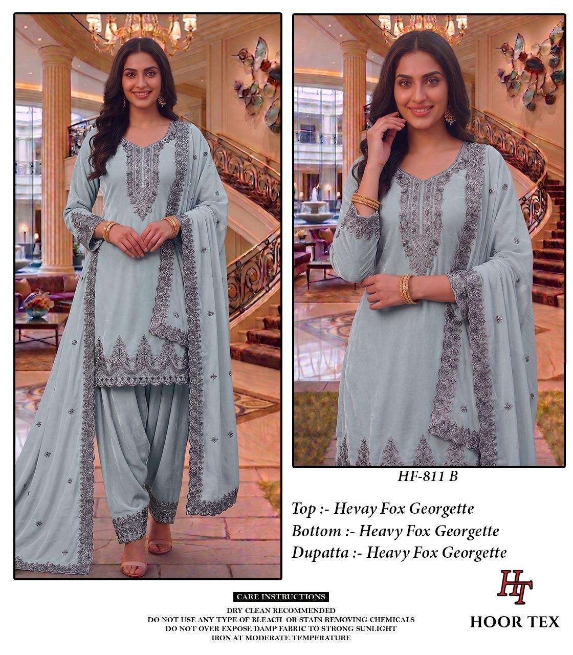 HOOR TEX  HF 811 GEORGETTE EMBROIDERY DESIGNER WORK READY MADE SUIT