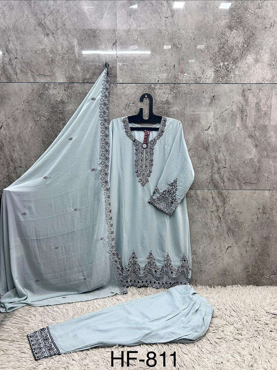 HOOR TEX  HF 811 GEORGETTE EMBROIDERY DESIGNER WORK READY MADE SUIT