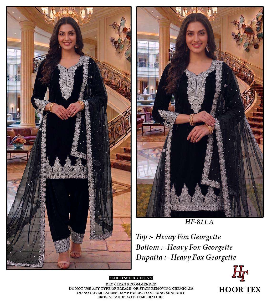 HOOR TEX  HF 811 GEORGETTE EMBROIDERY DESIGNER WORK READY MADE SUIT