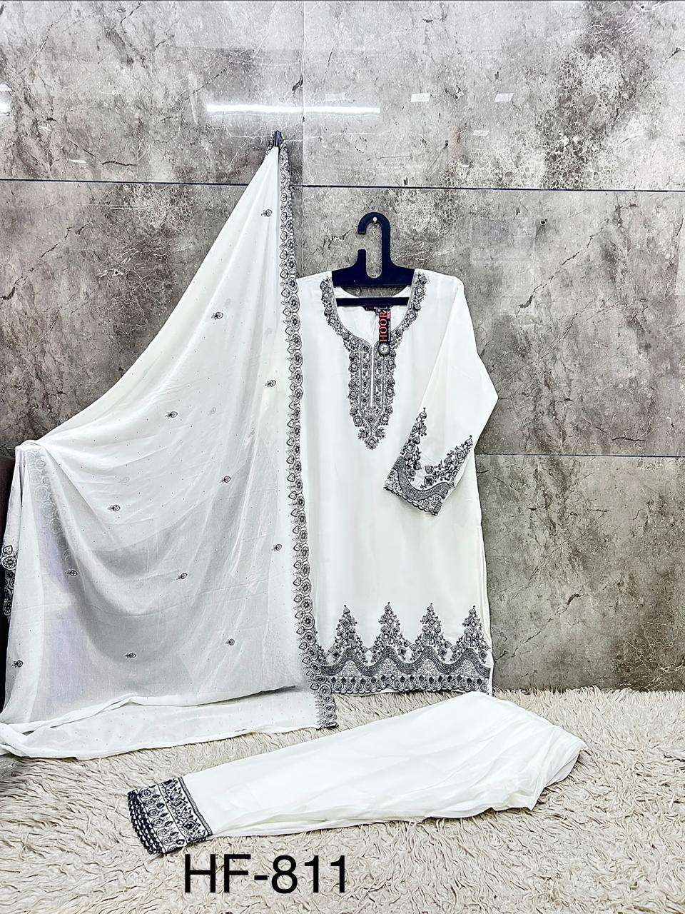 HOOR TEX  HF 811 GEORGETTE EMBROIDERY DESIGNER WORK READY MADE SUIT