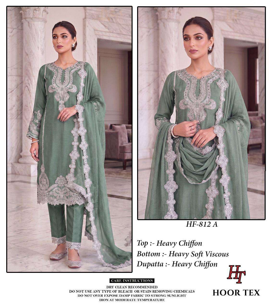HOOR TEX HF 812 CHIFFON HEAVY EMBROIDERED DESIGNER READY MADE LADIES SUIT