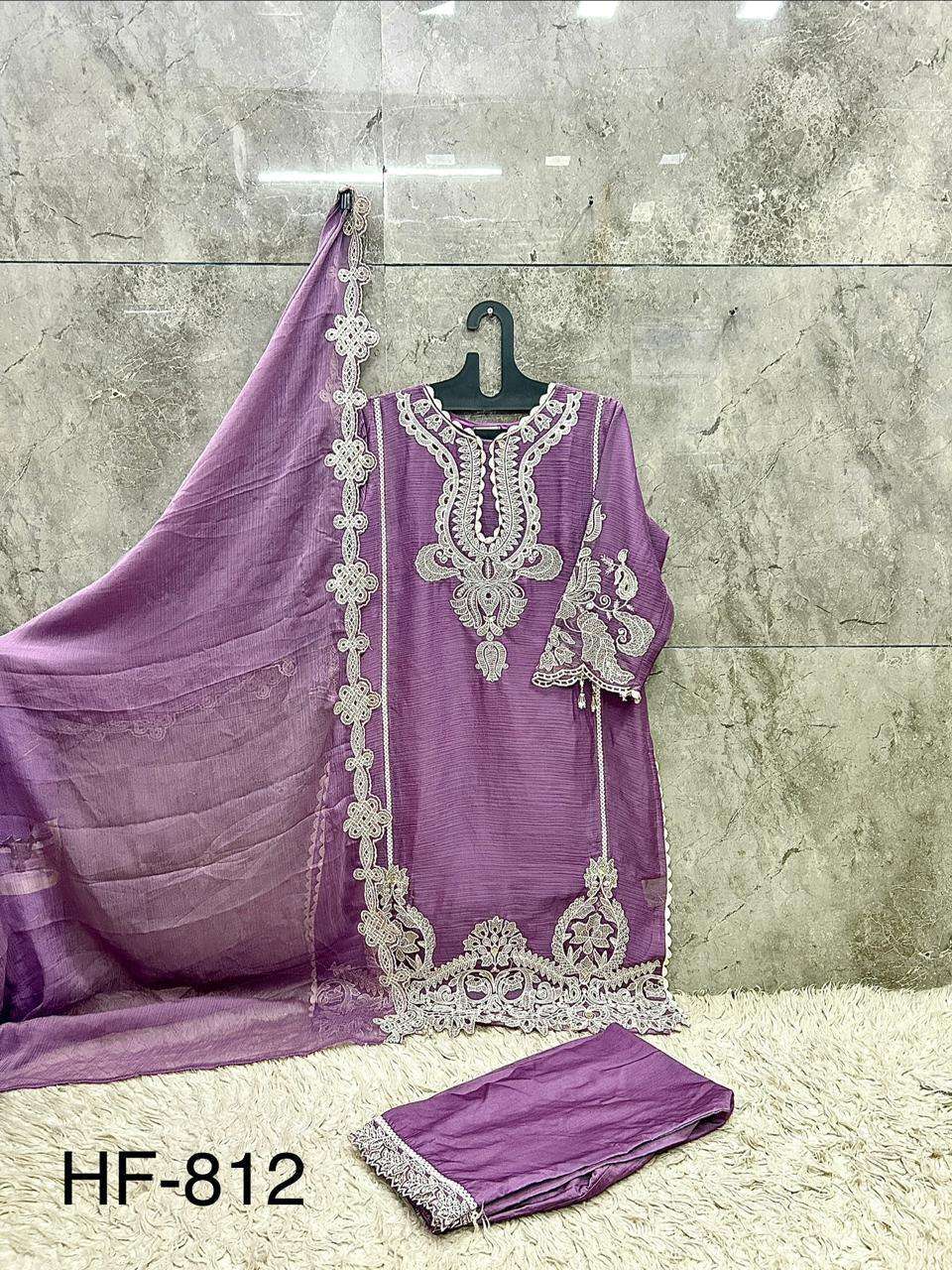 HOOR TEX HF 812 CHIFFON HEAVY EMBROIDERED DESIGNER READY MADE LADIES SUIT