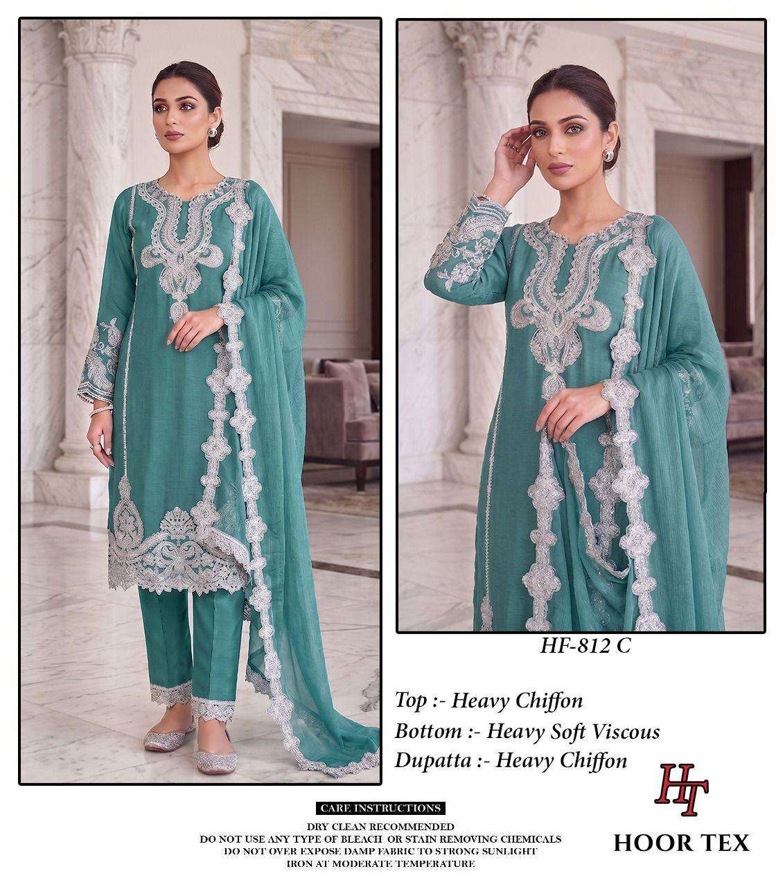 HOOR TEX HF 812 CHIFFON HEAVY EMBROIDERED DESIGNER READY MADE LADIES SUIT
