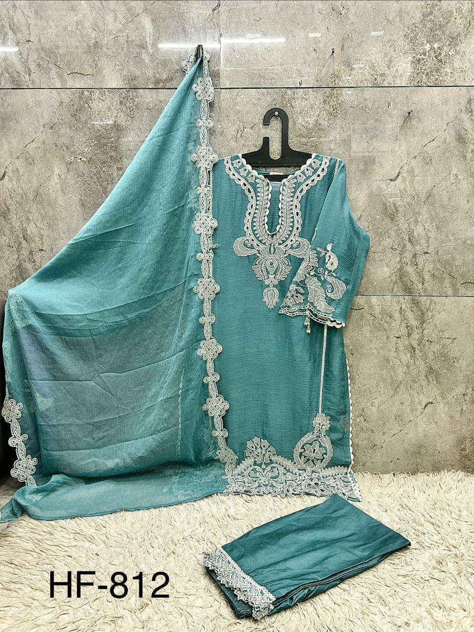HOOR TEX HF 812 CHIFFON HEAVY EMBROIDERED DESIGNER READY MADE LADIES SUIT