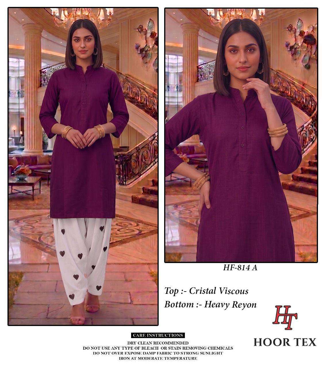 HOOR TEX  HF 814 VISCOSE FANCY PAKISTANI STYLE KURTI WITH FARSHI BOTTOM 