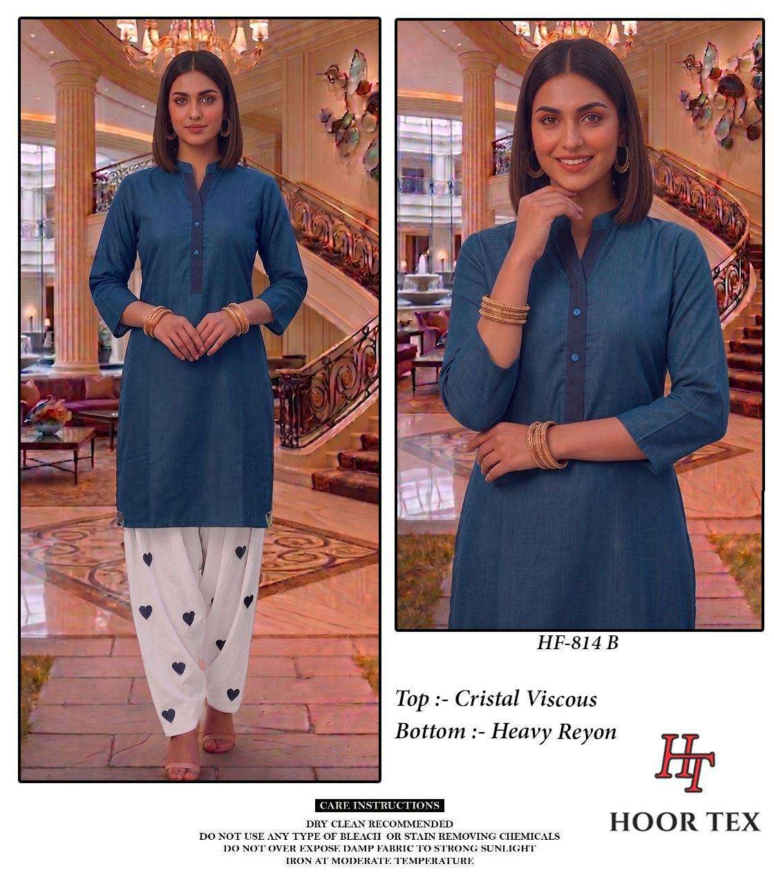 HOOR TEX  HF 814 VISCOSE FANCY PAKISTANI STYLE KURTI WITH FARSHI BOTTOM 