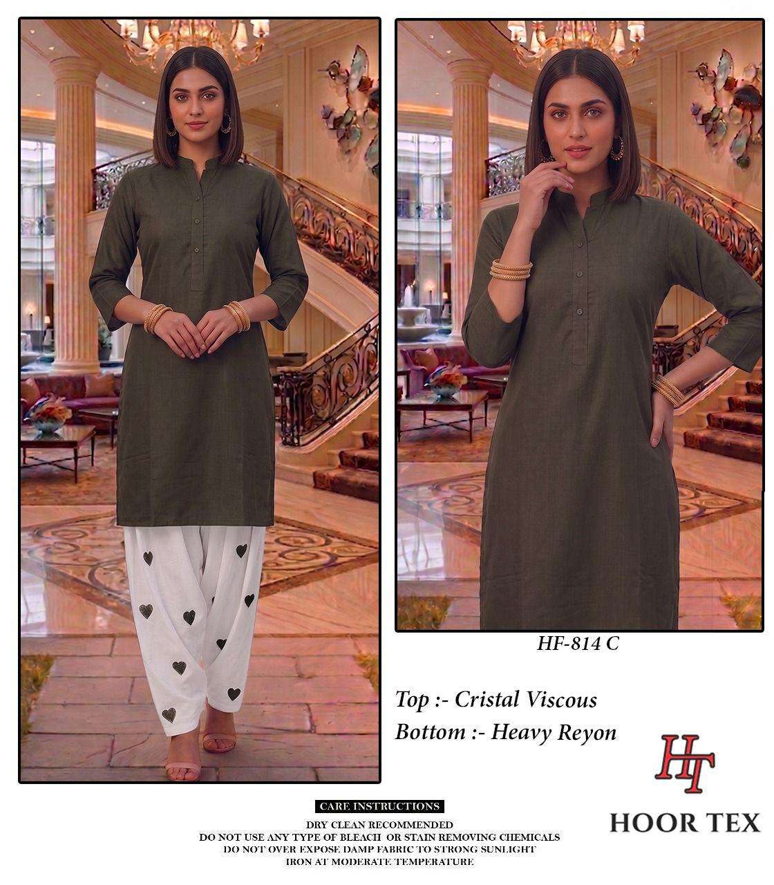 HOOR TEX  HF 814 VISCOSE FANCY PAKISTANI STYLE KURTI WITH FARSHI BOTTOM 
