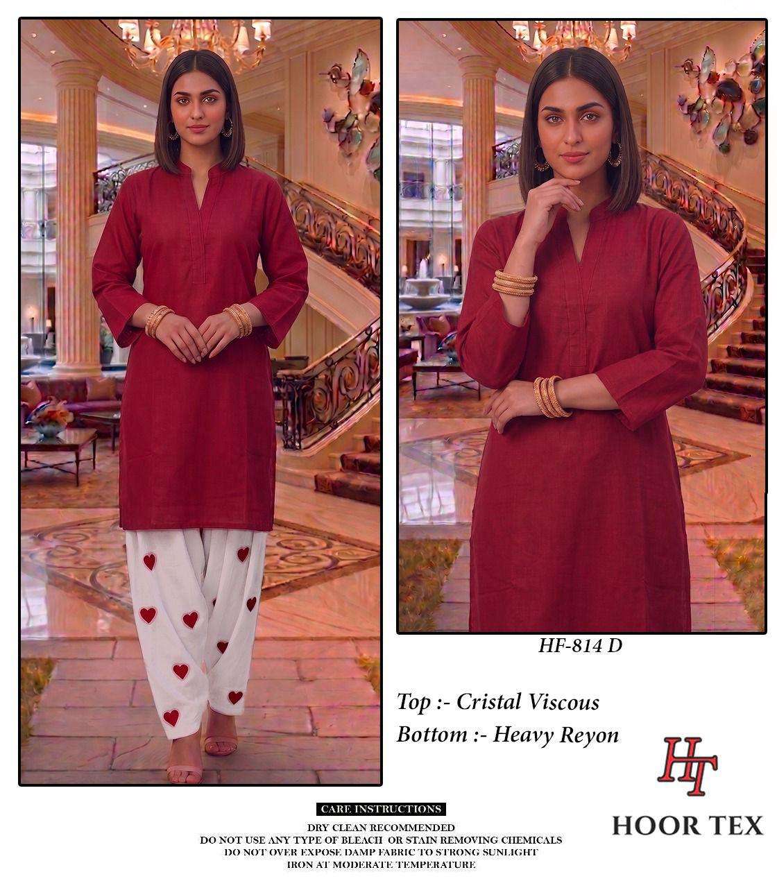HOOR TEX  HF 814 VISCOSE FANCY PAKISTANI STYLE KURTI WITH FARSHI BOTTOM 