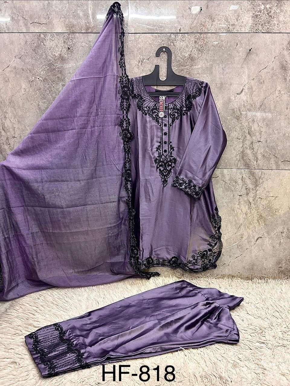 HOOR TEX HF 818 SATIN BEAUTIFUL DESIGNER WORK READY MADE PAKISTANI SUIT