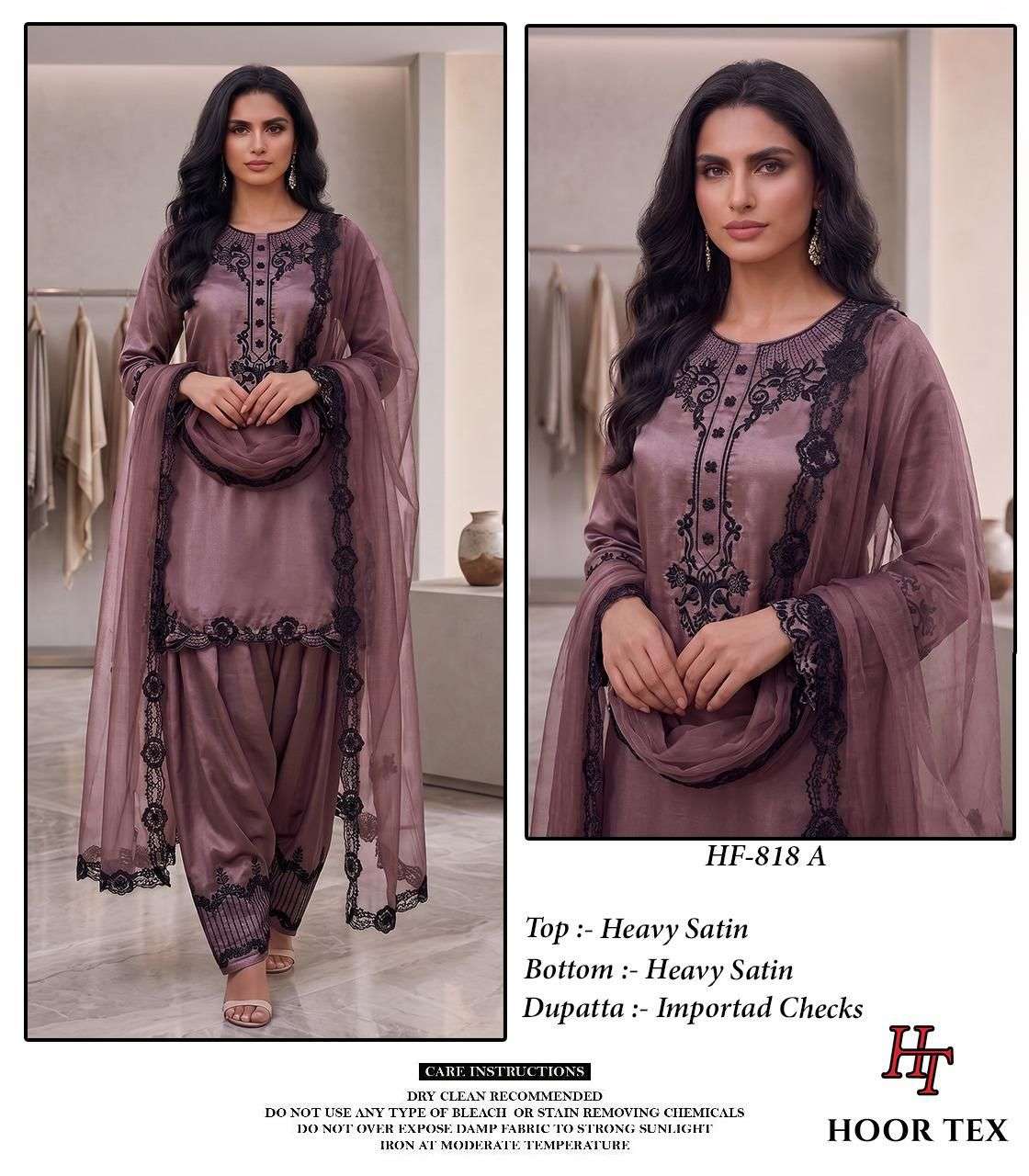 HOOR TEX HF 818 SATIN BEAUTIFUL DESIGNER WORK READY MADE PAKISTANI SUIT