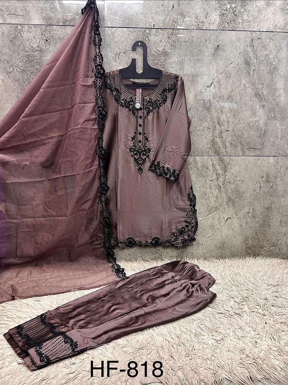 HOOR TEX HF 818 SATIN BEAUTIFUL DESIGNER WORK READY MADE PAKISTANI SUIT