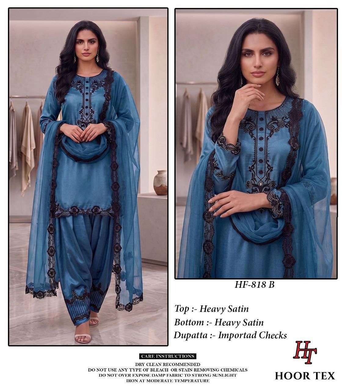 HOOR TEX HF 818 SATIN BEAUTIFUL DESIGNER WORK READY MADE PAKISTANI SUIT