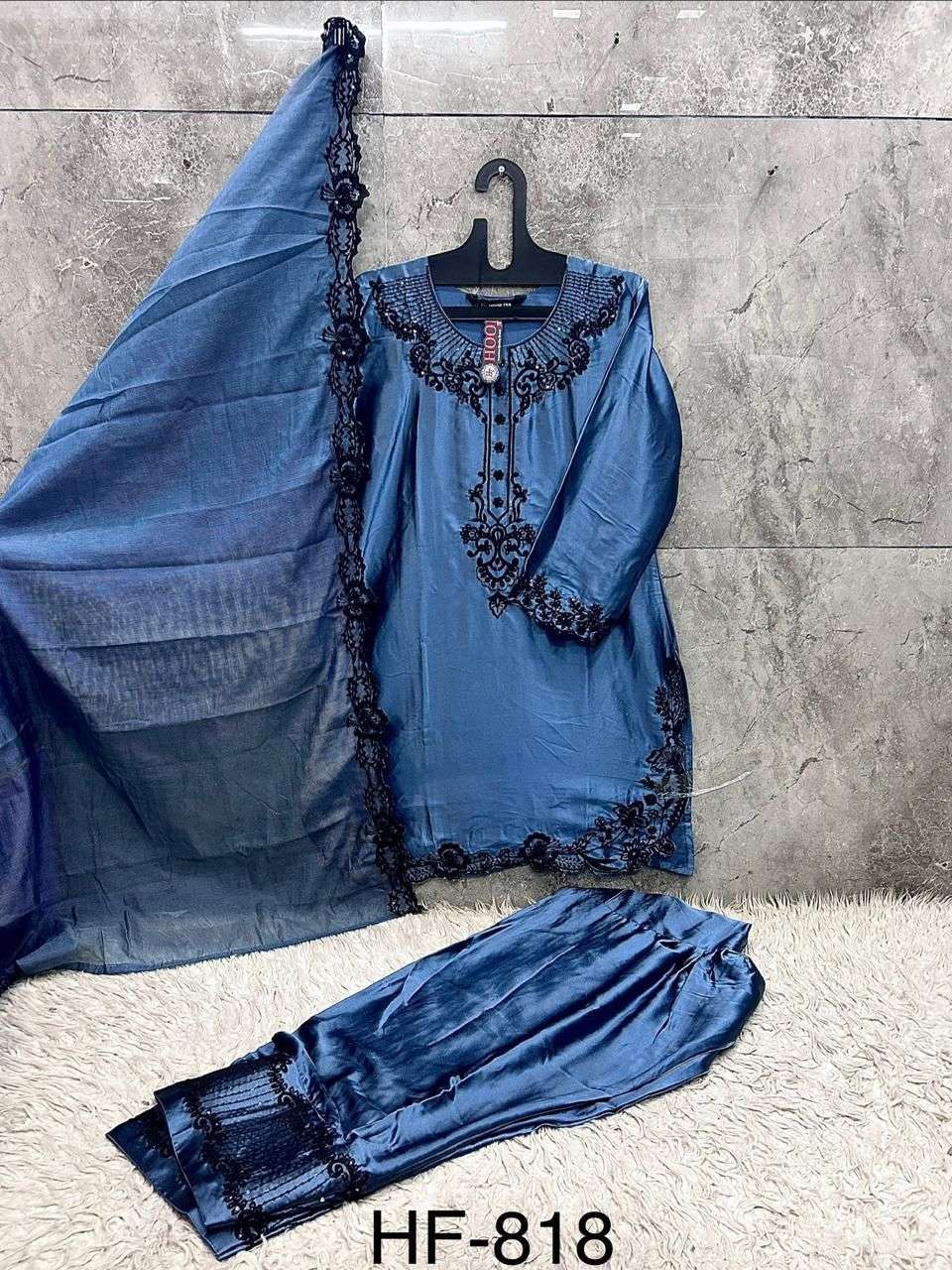 HOOR TEX HF 818 SATIN BEAUTIFUL DESIGNER WORK READY MADE PAKISTANI SUIT