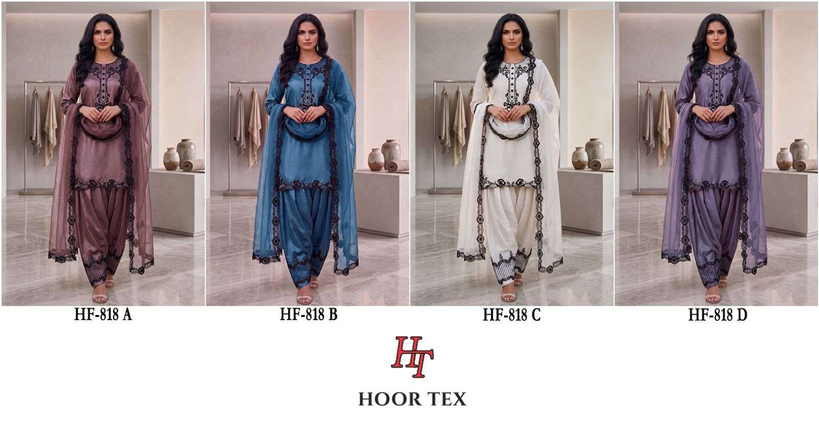 HOOR TEX HF 818 SATIN BEAUTIFUL DESIGNER WORK READY MADE PAKISTANI SUIT