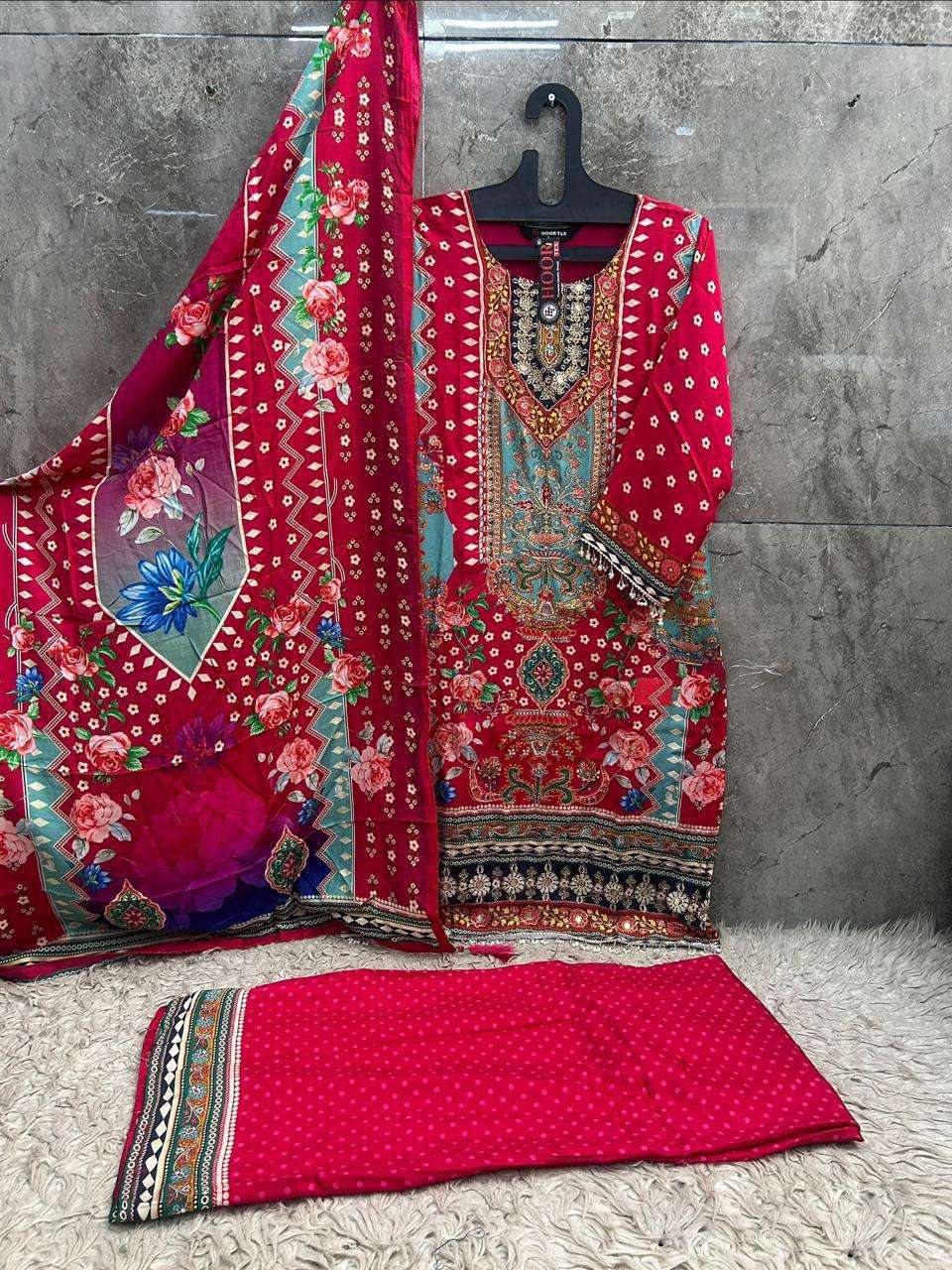 HOOR TEX HF 834 & HF 852 MUSLIN DIGITAL PRINT WITH DESIGNER WORK READY MADE PAKISTANI SUIT
