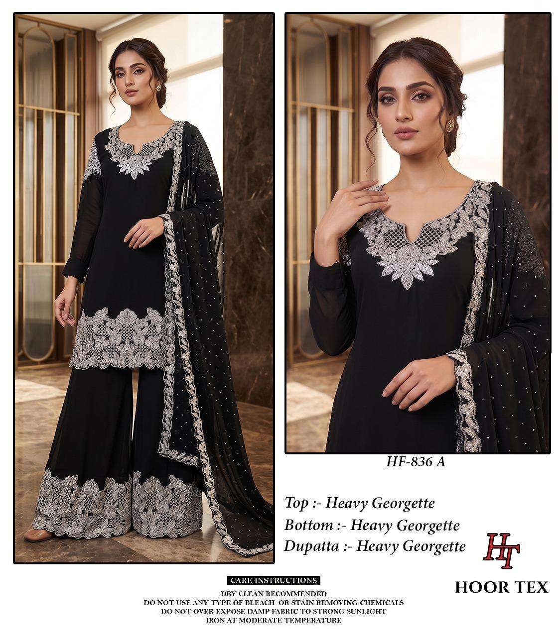 HOOR TEX HF 836 GEORGETTE HEAVY EMBROIDERED DESIGNER READY MADE PAKISTANI SUIT
