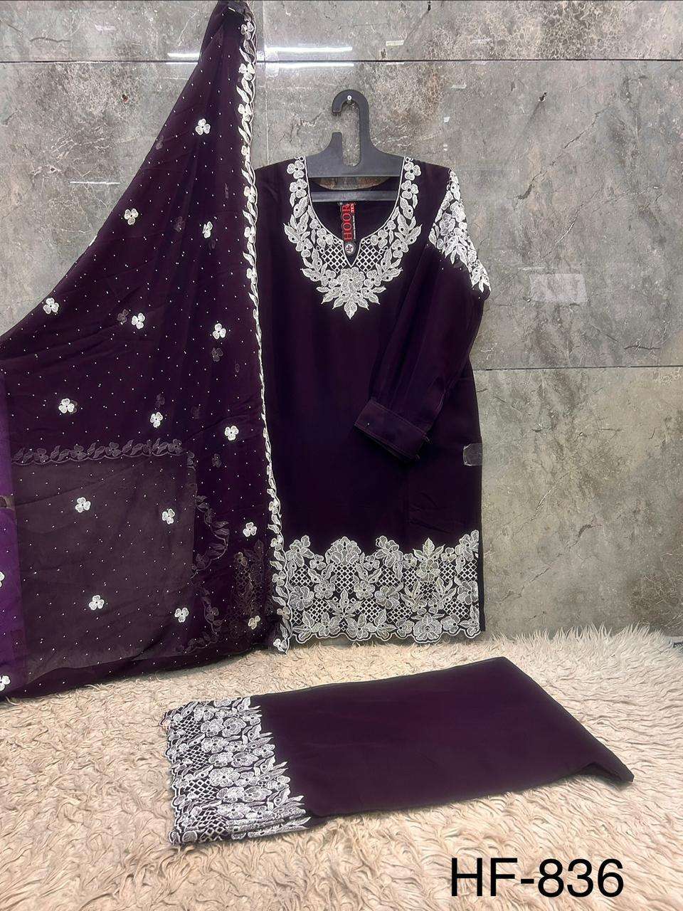 HOOR TEX HF 836 GEORGETTE HEAVY EMBROIDERED DESIGNER READY MADE PAKISTANI SUIT