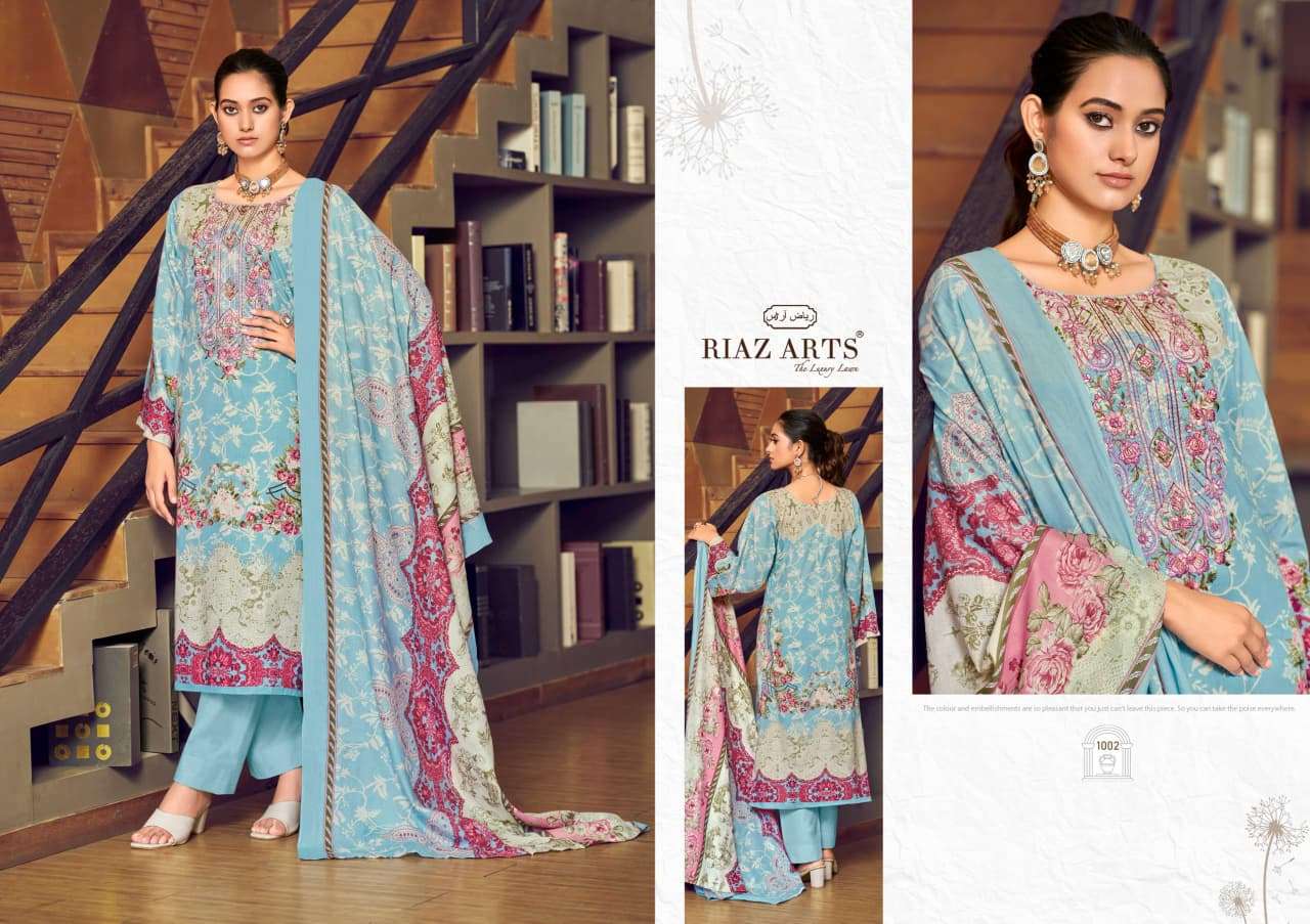 RIAZ ARTS MUSAFIR VOL 32 LAWN COTTON PRINT WITH FANCY EMBROIDERY WORK SUIT