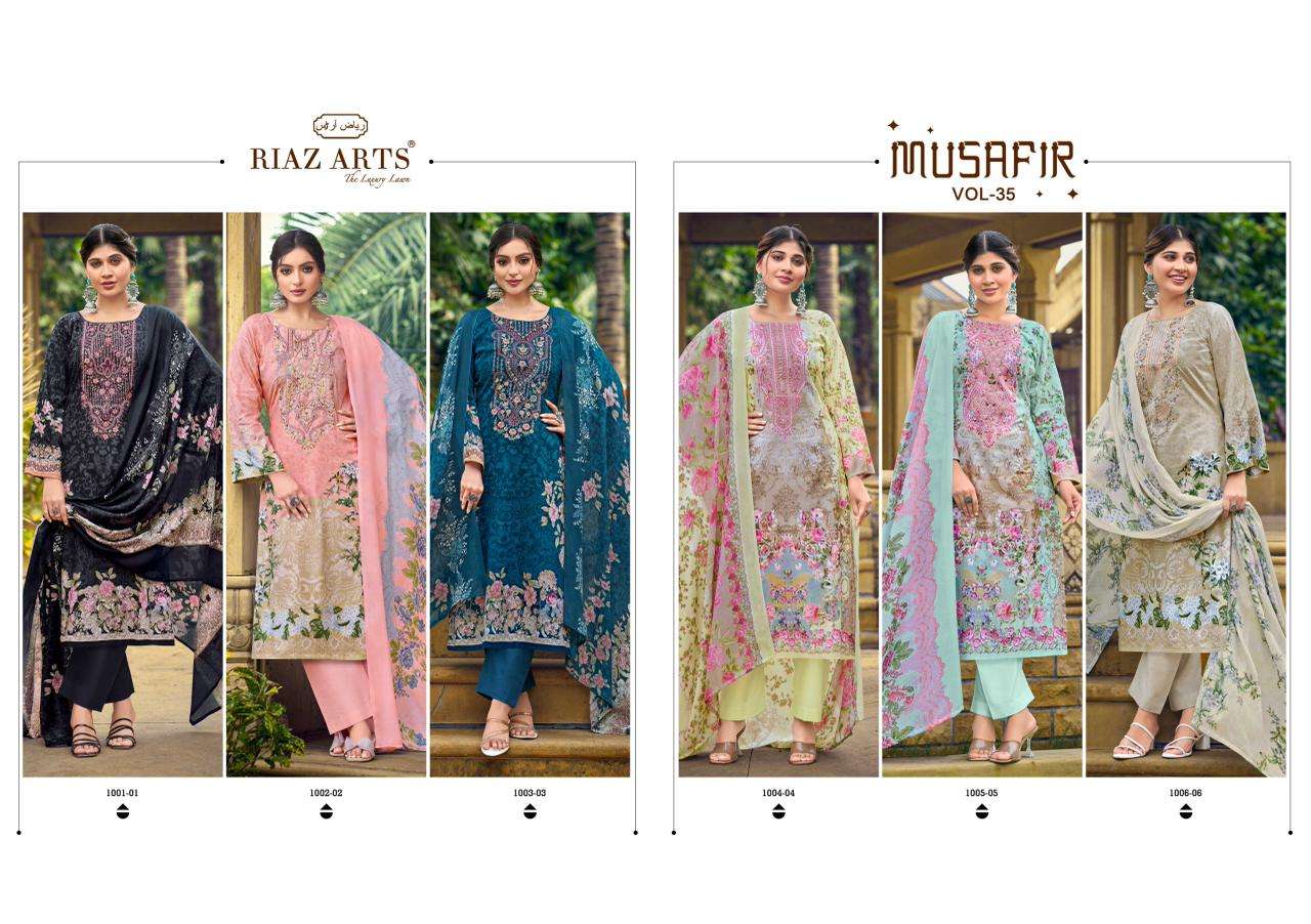 RIAZ ARTS MUSAFIR VOL 35 LAWN COTTON PRINT WITH EMBROIDERIS WORK SUIT