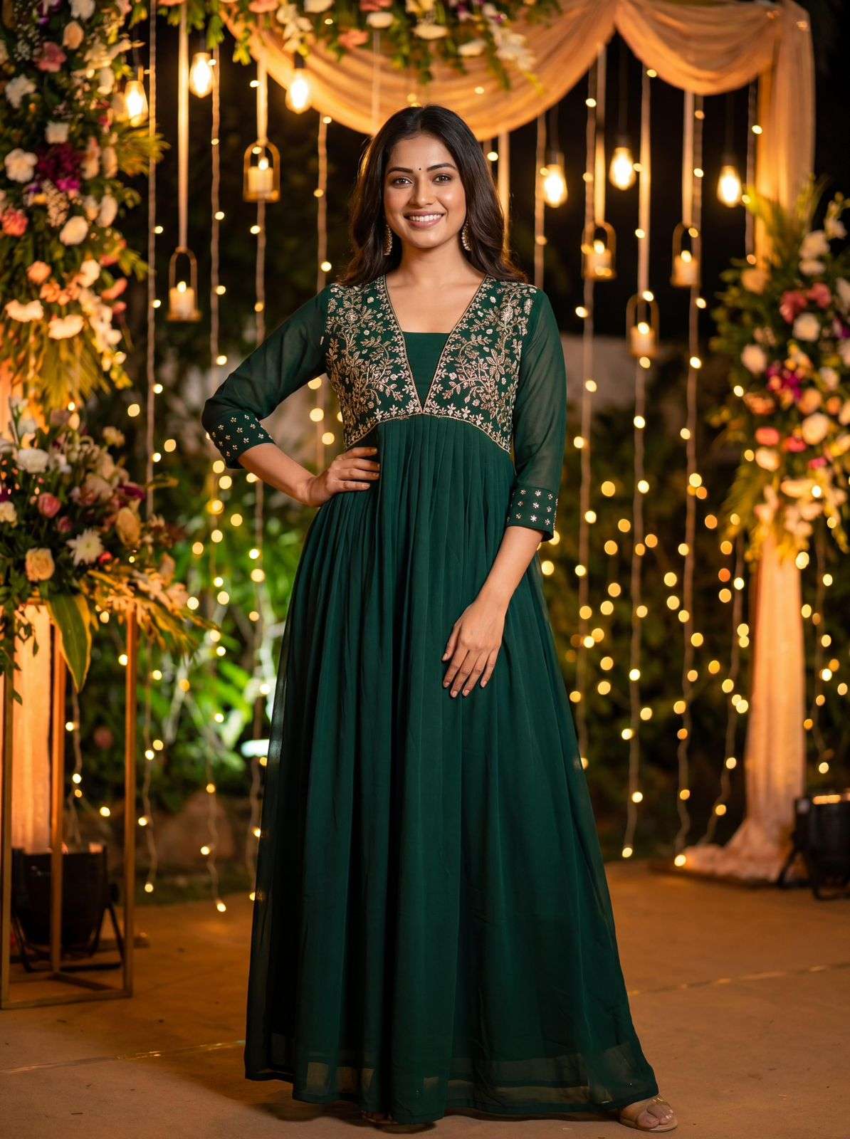 INLI AMAYRA GEORGETTE EMBROIDERY DESIGNER WORK PARTY WEAR GOWN DRESS 