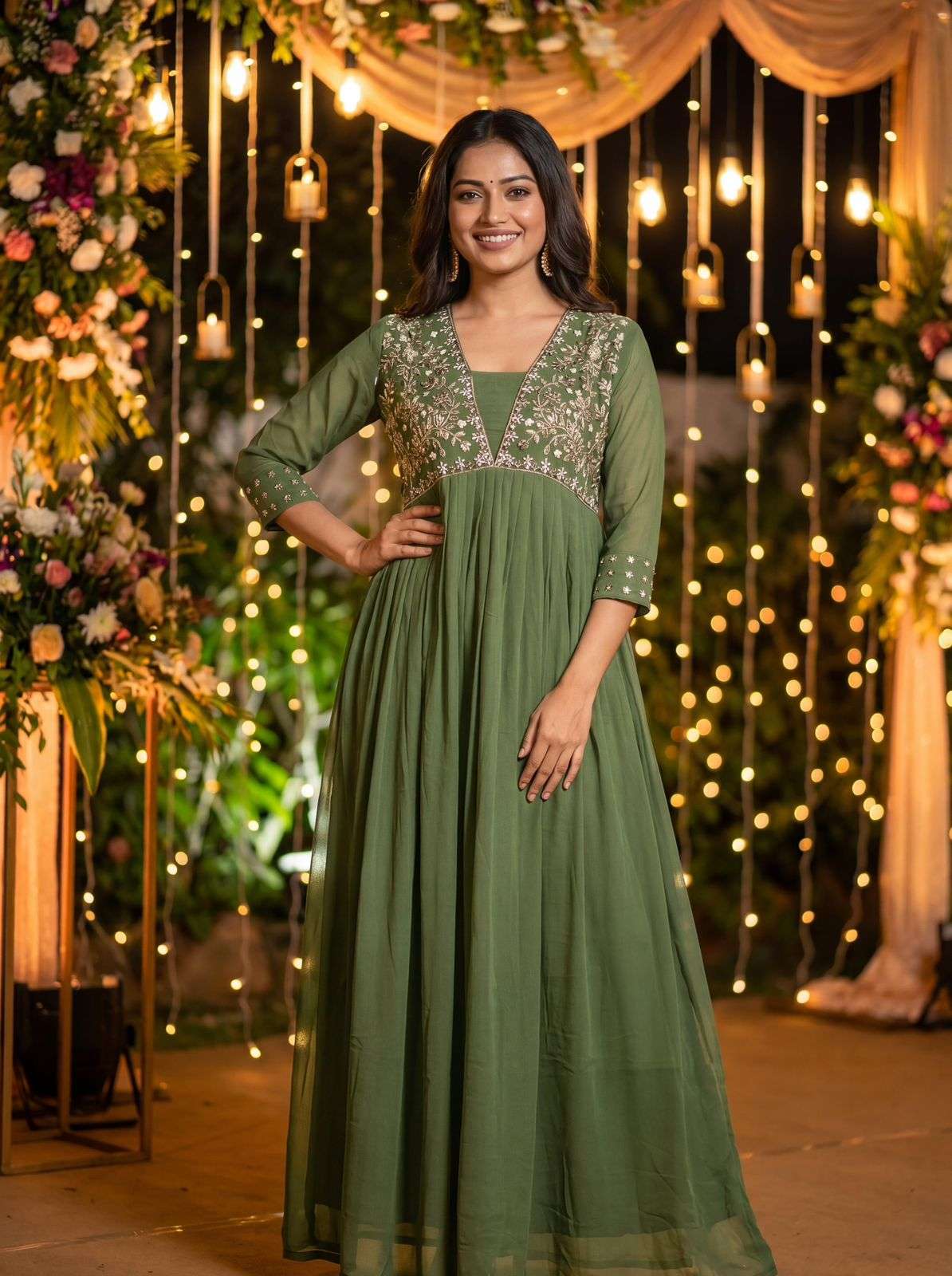 INLI AMAYRA GEORGETTE EMBROIDERY DESIGNER WORK PARTY WEAR GOWN DRESS 