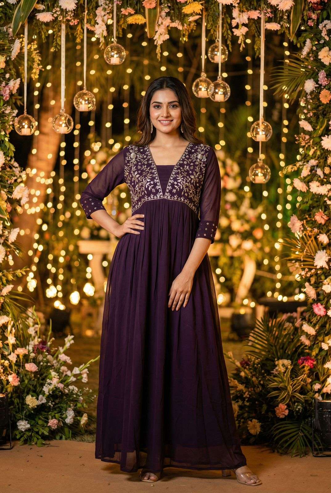 INLI AMAYRA GEORGETTE EMBROIDERY DESIGNER WORK PARTY WEAR GOWN DRESS 