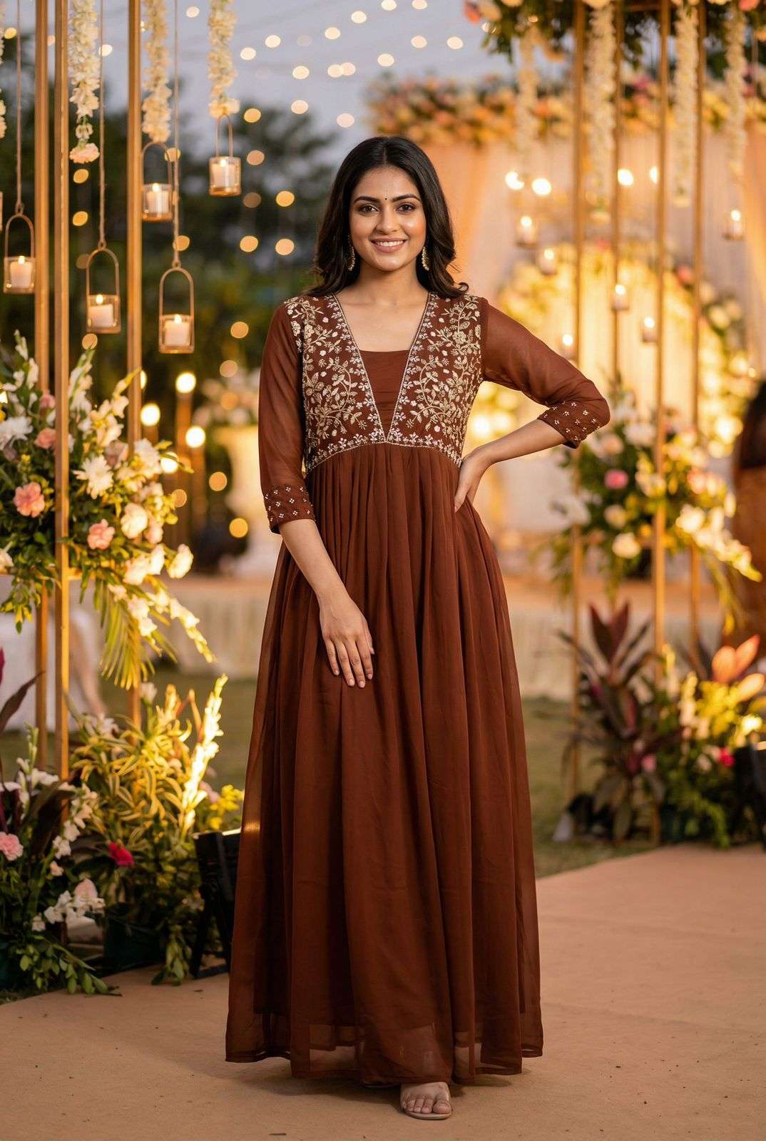 INLI AMAYRA GEORGETTE EMBROIDERY DESIGNER WORK PARTY WEAR GOWN DRESS 