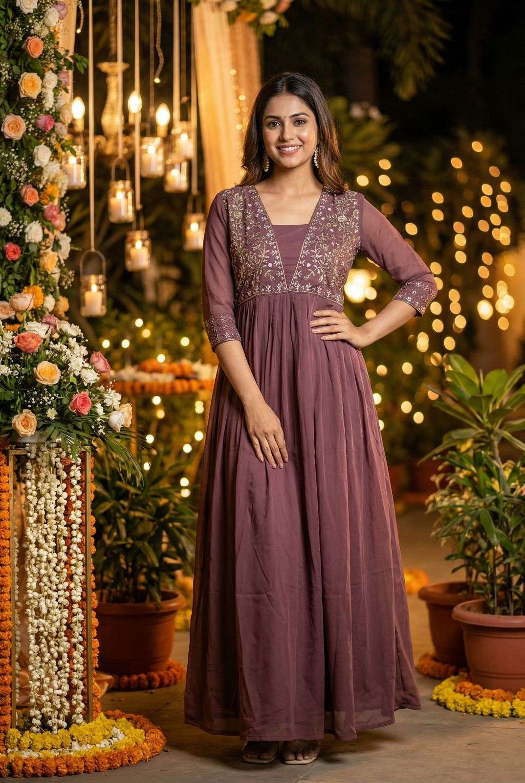 INLI AMAYRA GEORGETTE EMBROIDERY DESIGNER WORK PARTY WEAR GOWN DRESS 