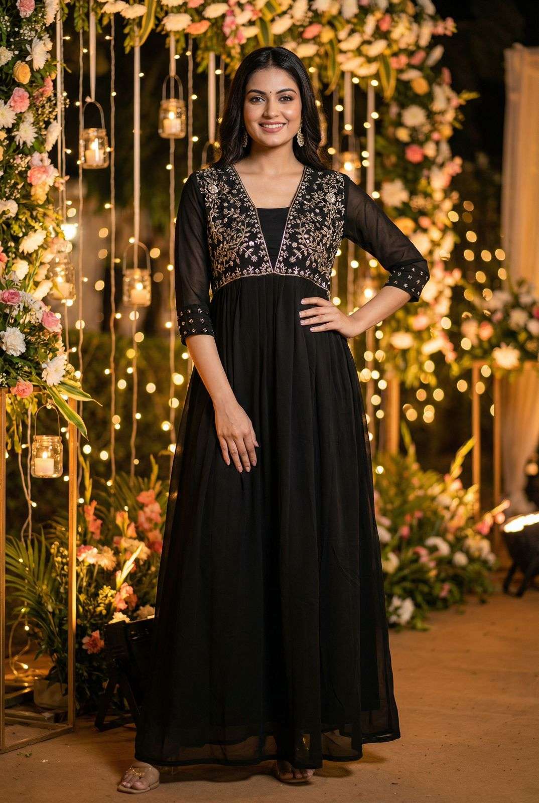 INLI AMAYRA GEORGETTE EMBROIDERY DESIGNER WORK PARTY WEAR GOWN DRESS 