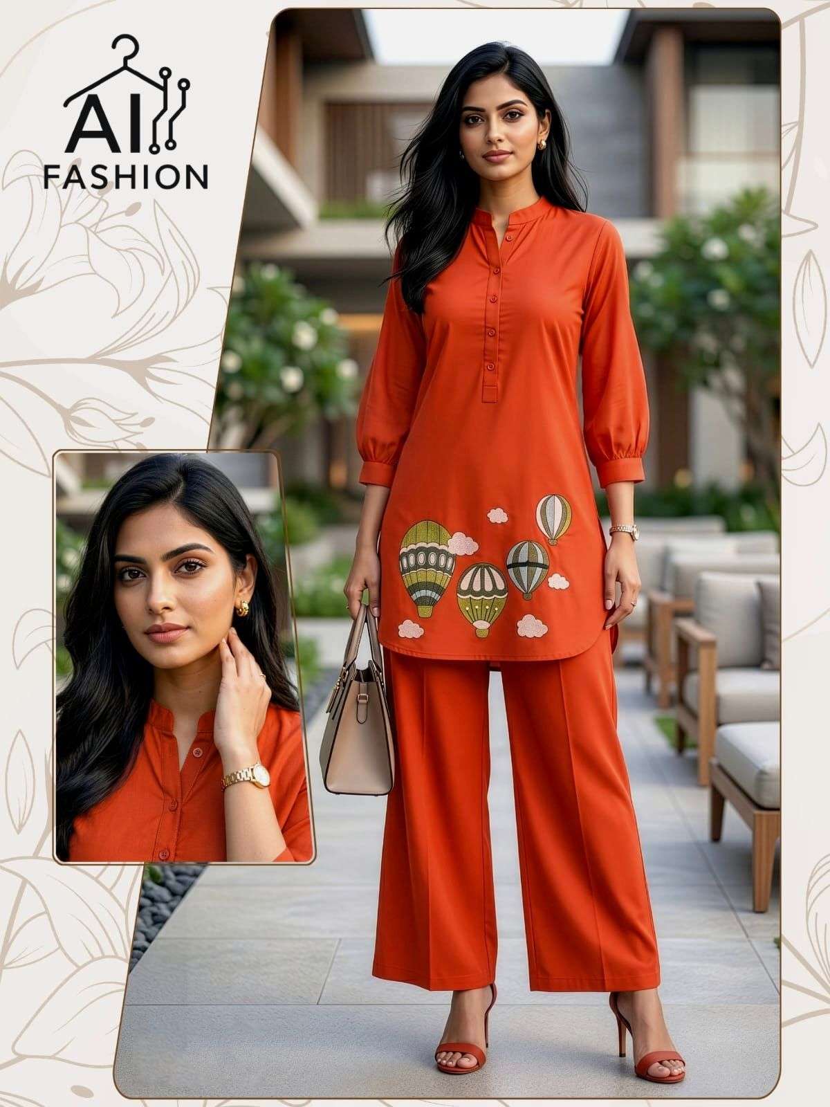 INLI HOT AI BALLOON COTTON FANCY WORKS LADIES CO-ORD SET