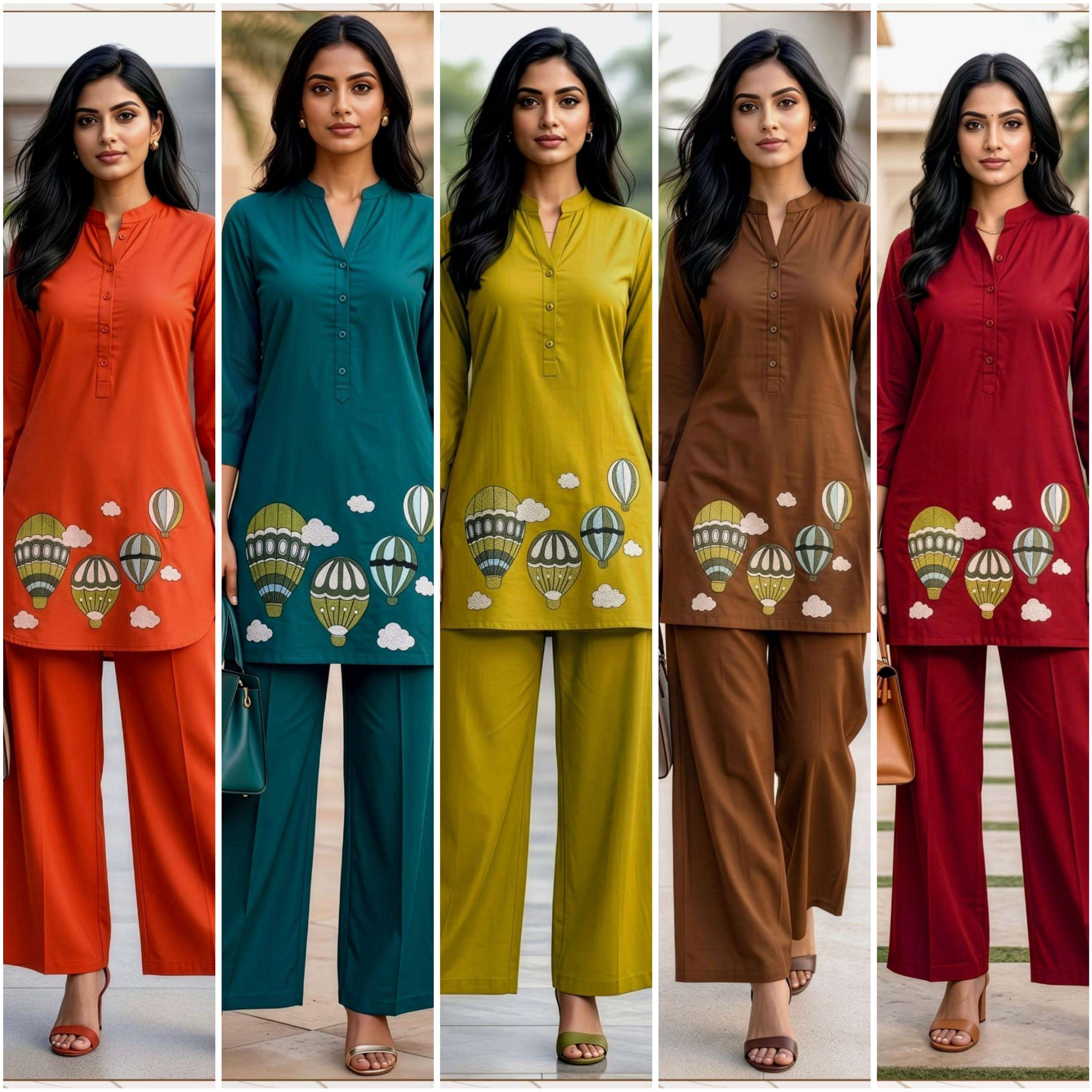INLI HOT AI BALLOON COTTON FANCY WORKS LADIES CO-ORD SET