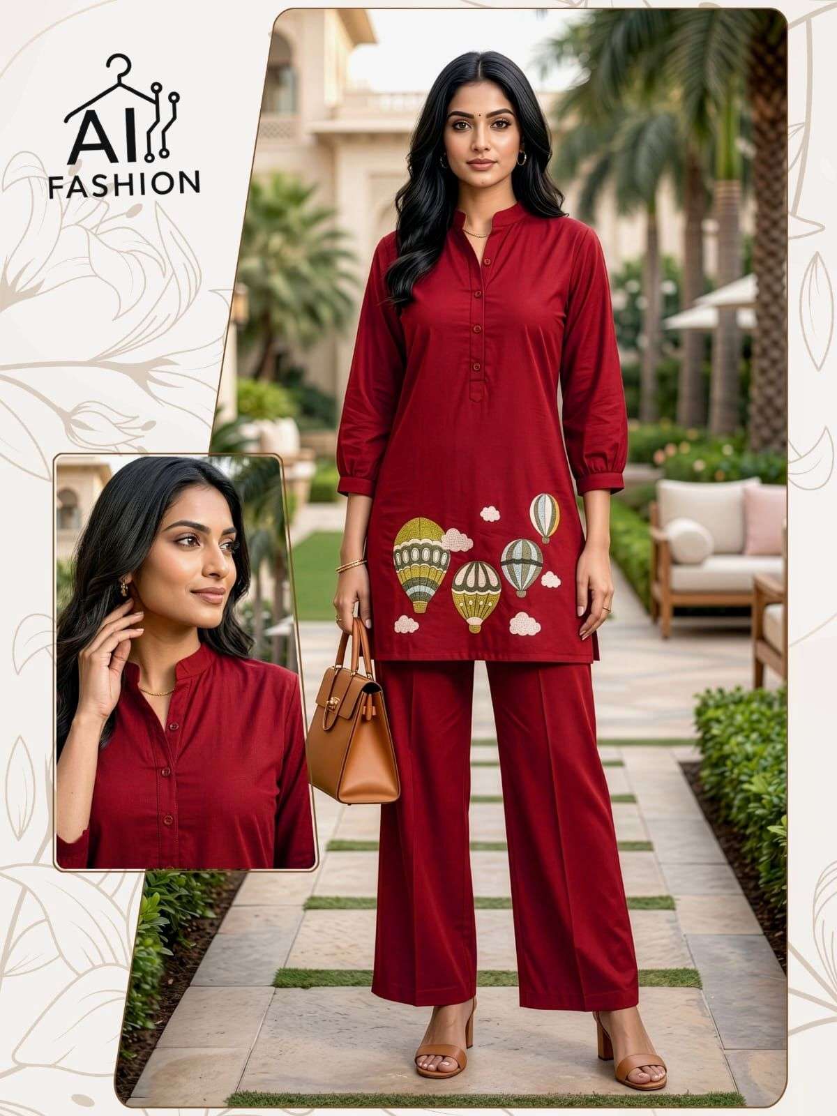 INLI HOT AI BALLOON COTTON FANCY WORKS LADIES CO-ORD SET