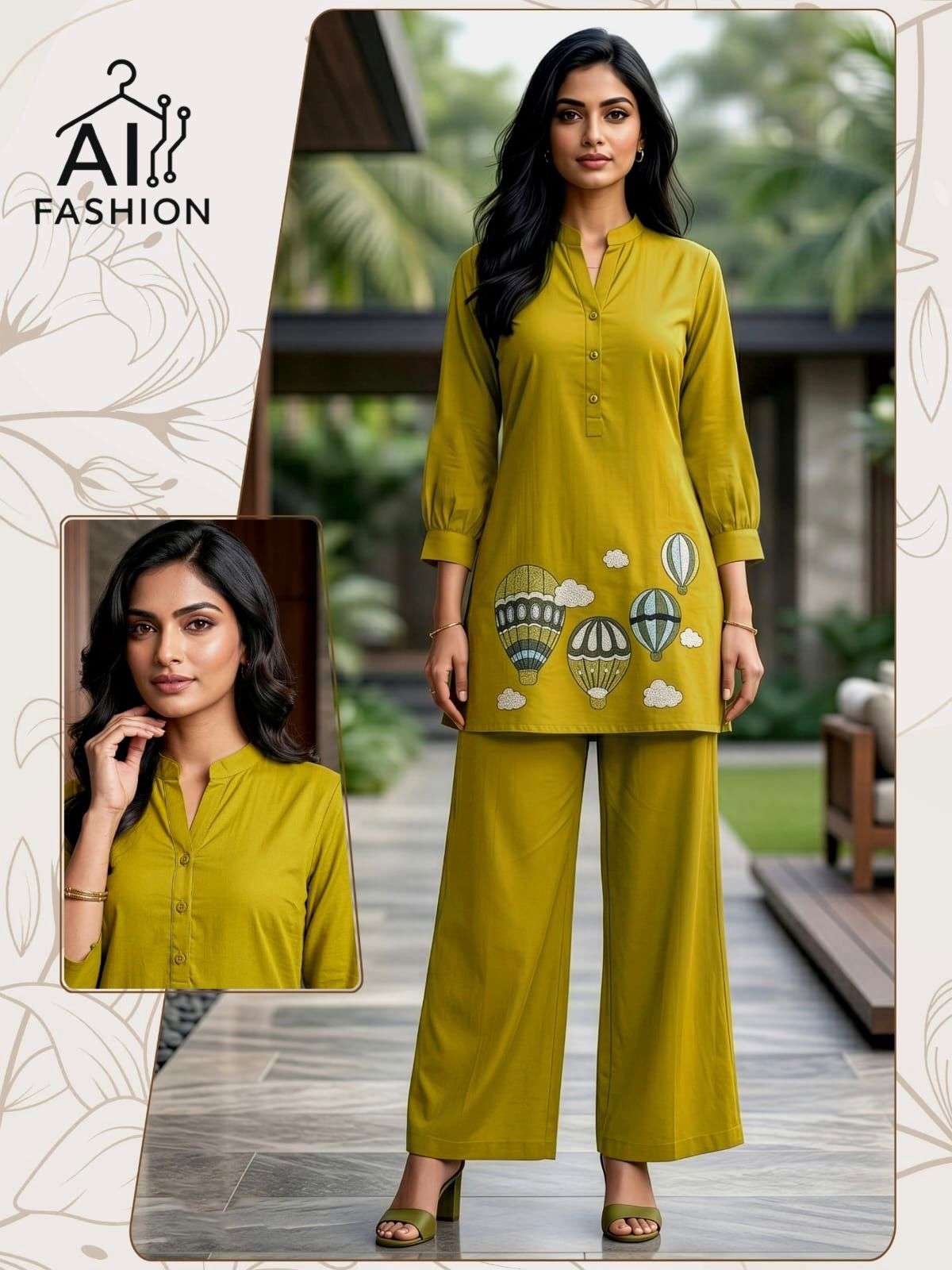 INLI HOT AI BALLOON COTTON FANCY WORKS LADIES CO-ORD SET
