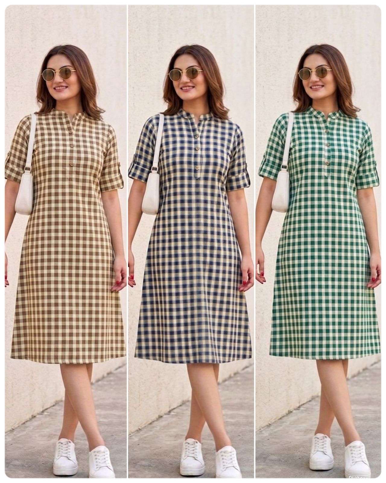 INLI MIDI COLLECTION VOL 2 COTTON CHECKS PRINT ONE PIECE DRESS