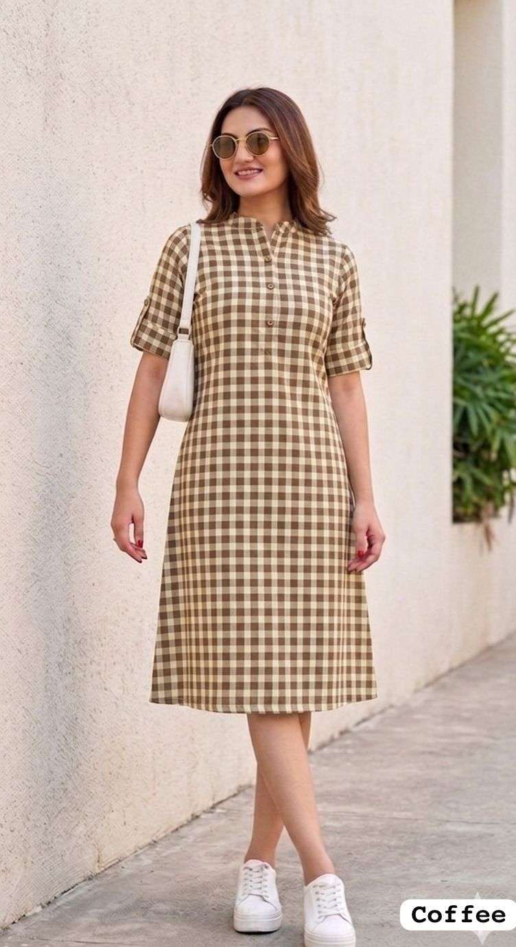 INLI MIDI COLLECTION VOL 2 COTTON CHECKS PRINT ONE PIECE DRESS