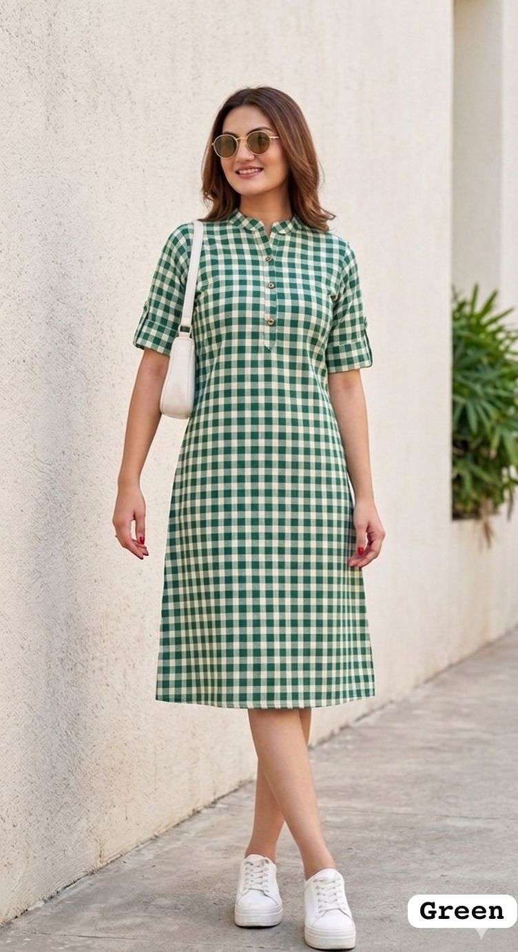 INLI MIDI COLLECTION VOL 2 COTTON CHECKS PRINT ONE PIECE DRESS