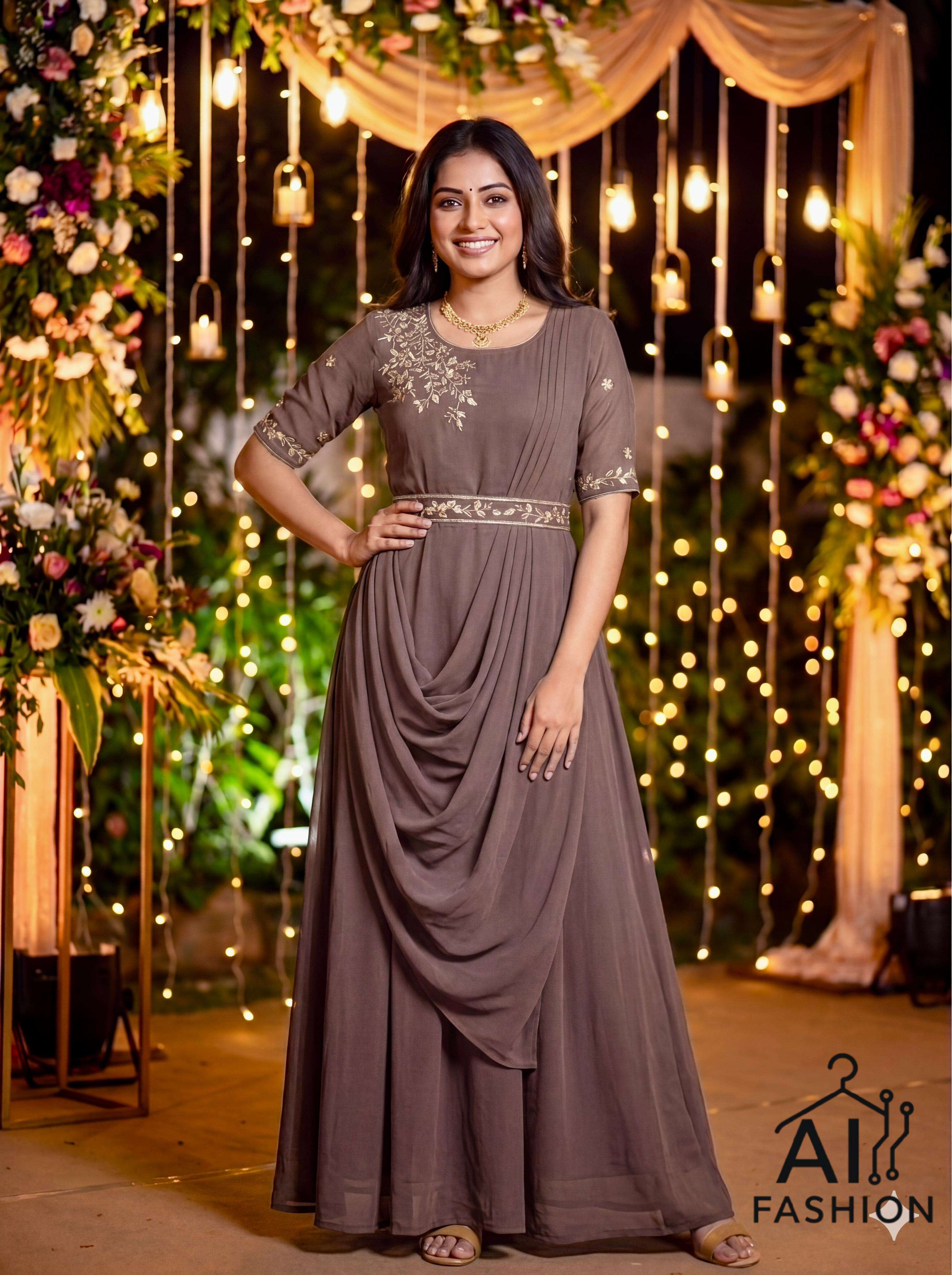 INLI NAYRA GEORGETTE PREETY LOOK DESIGNER LADIES GOWN WITH DUPATTA AND BELT 