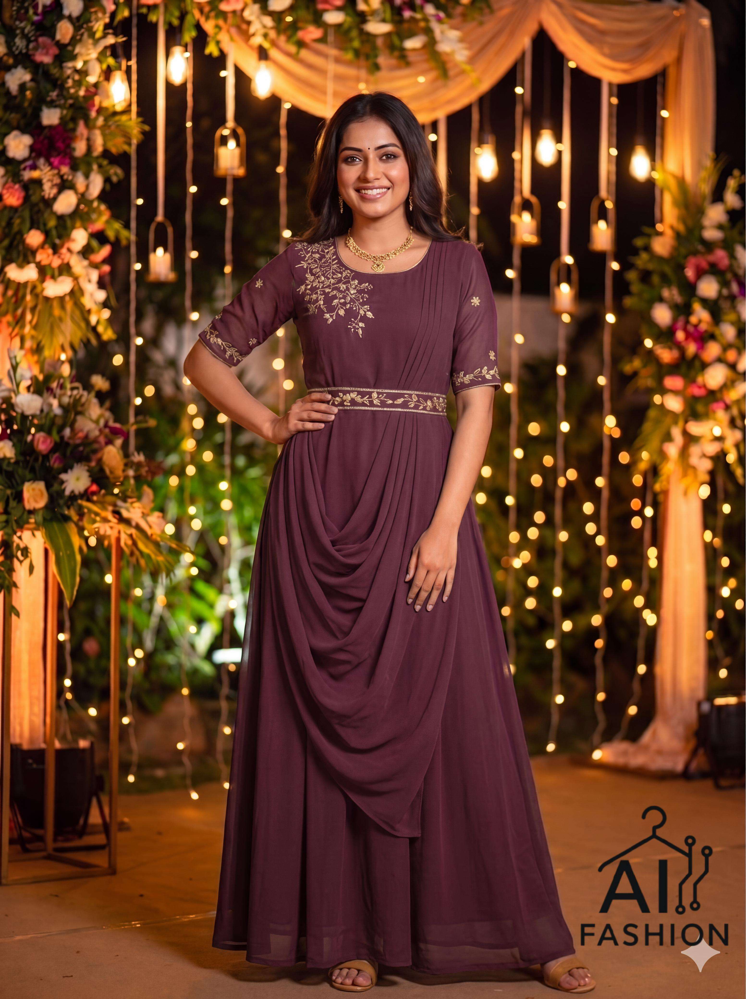 INLI NAYRA GEORGETTE PREETY LOOK DESIGNER LADIES GOWN WITH DUPATTA AND BELT 