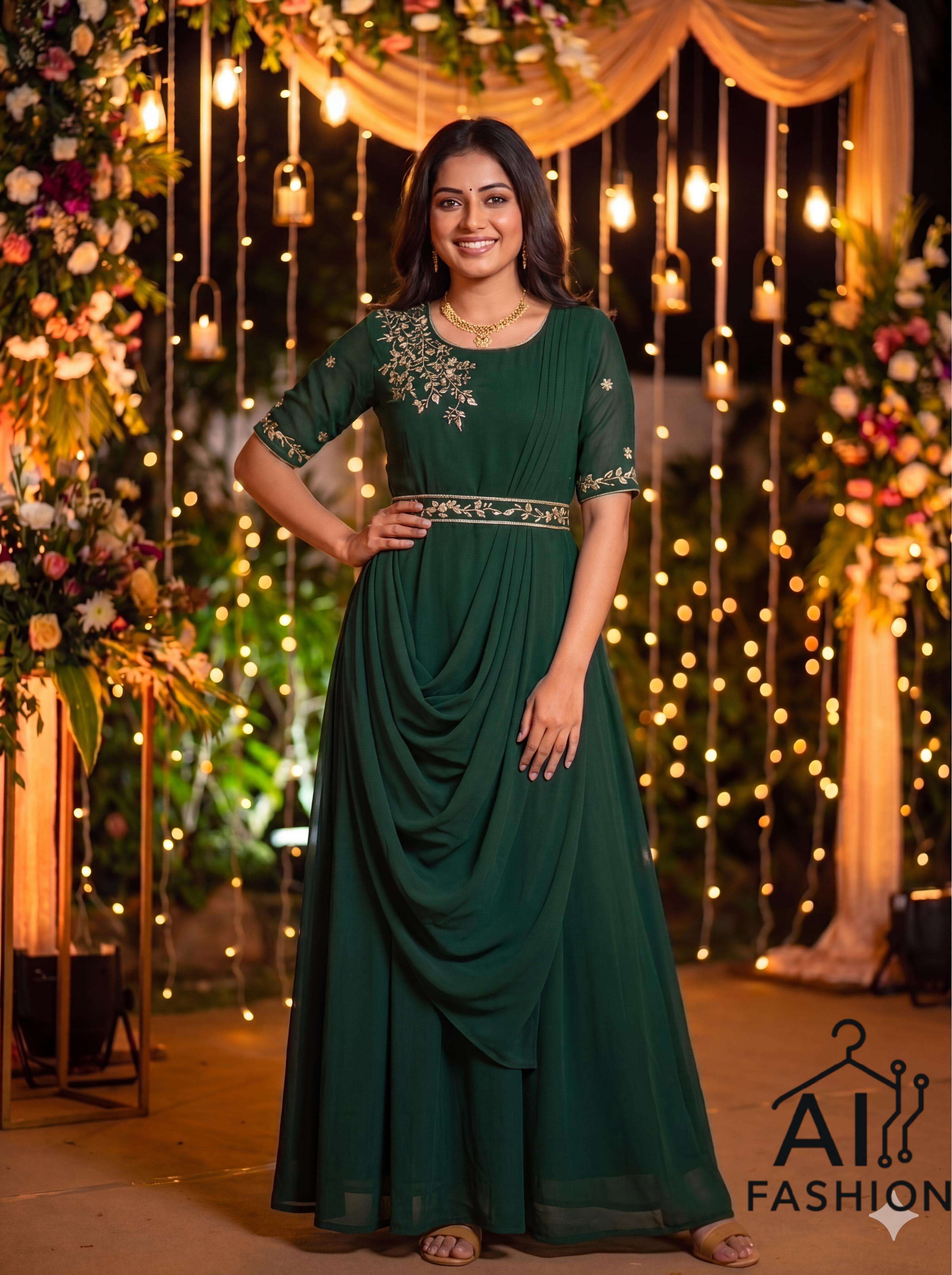 INLI NAYRA GEORGETTE PREETY LOOK DESIGNER LADIES GOWN WITH DUPATTA AND BELT 