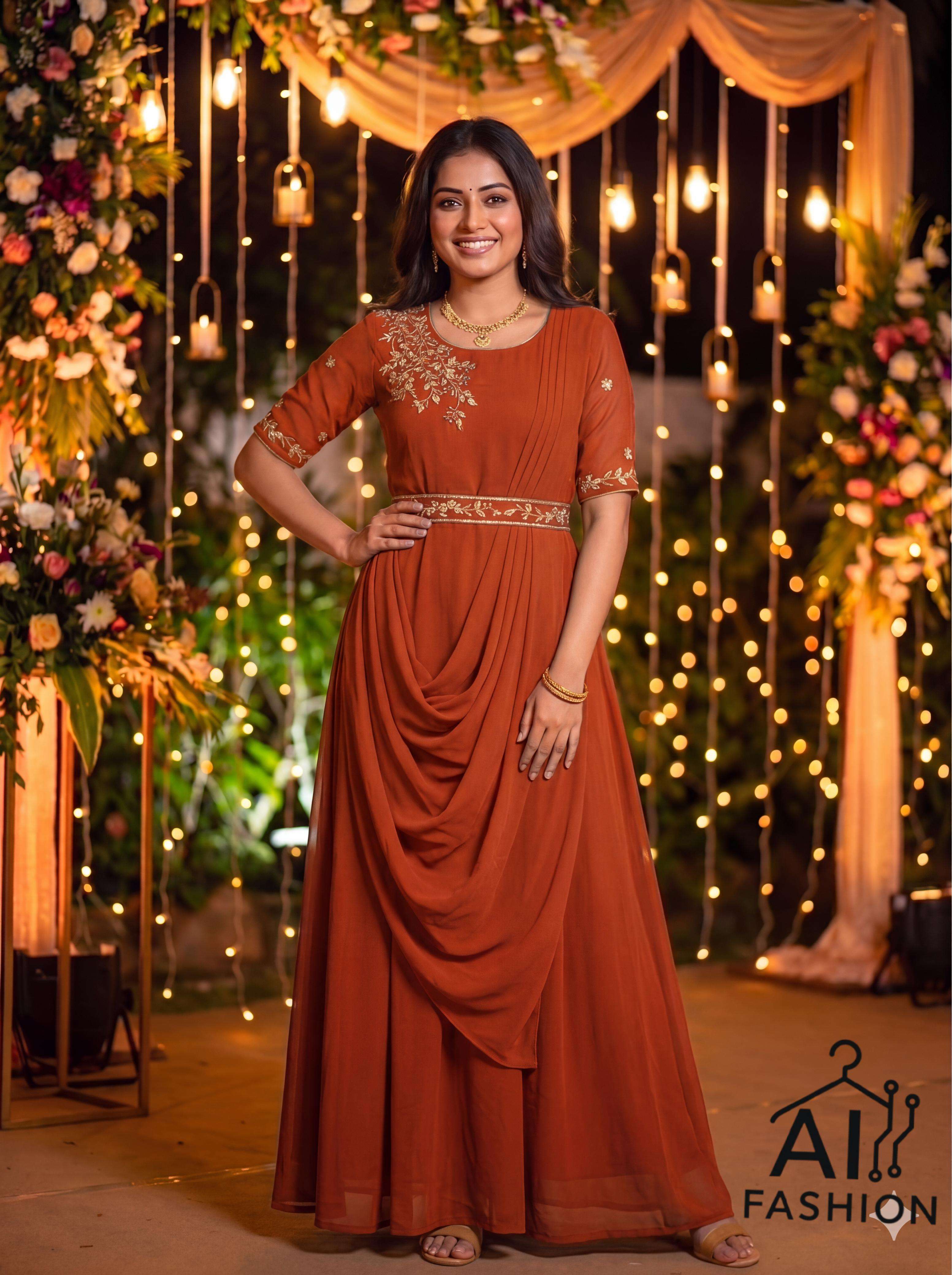 INLI NAYRA GEORGETTE PREETY LOOK DESIGNER LADIES GOWN WITH DUPATTA AND BELT 