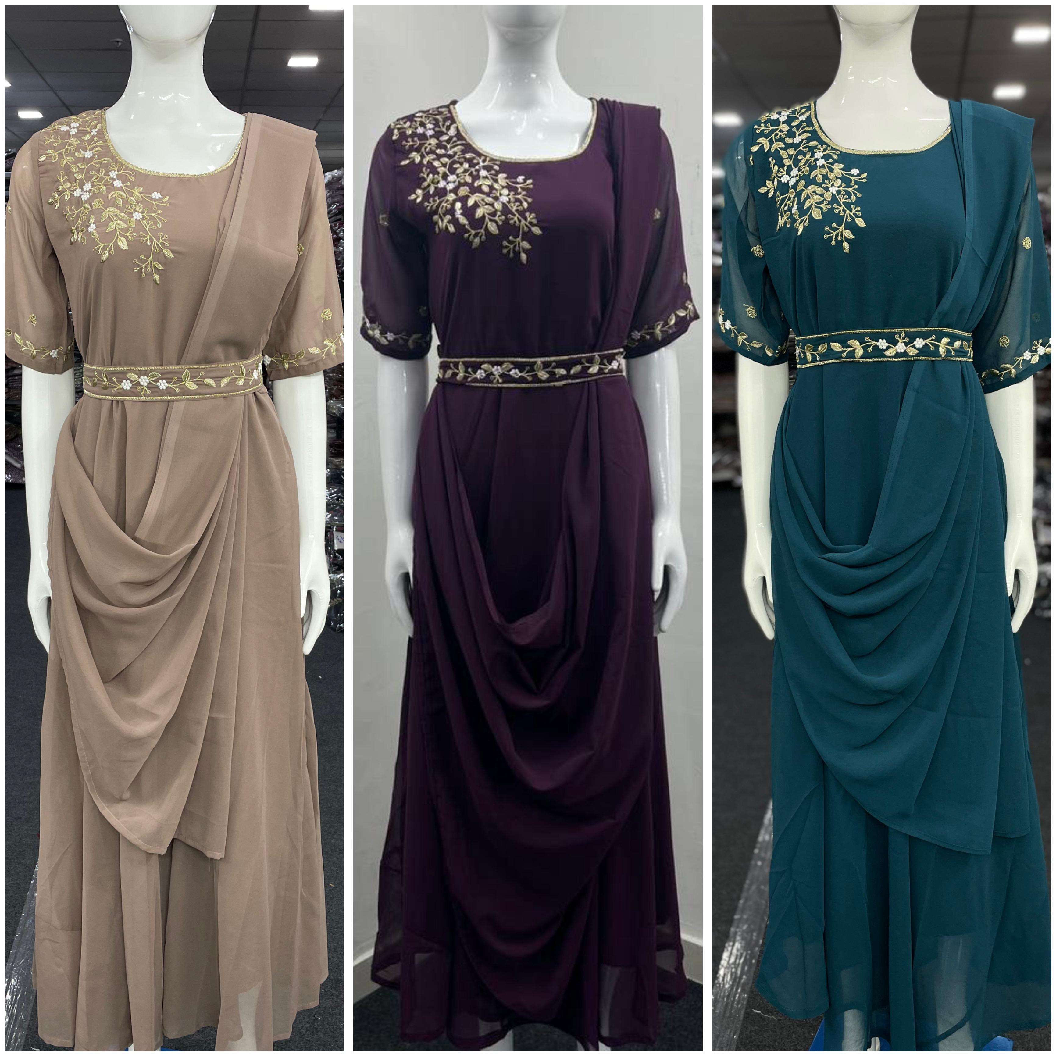 INLI NAYRA GEORGETTE PREETY LOOK DESIGNER LADIES GOWN WITH DUPATTA AND BELT 