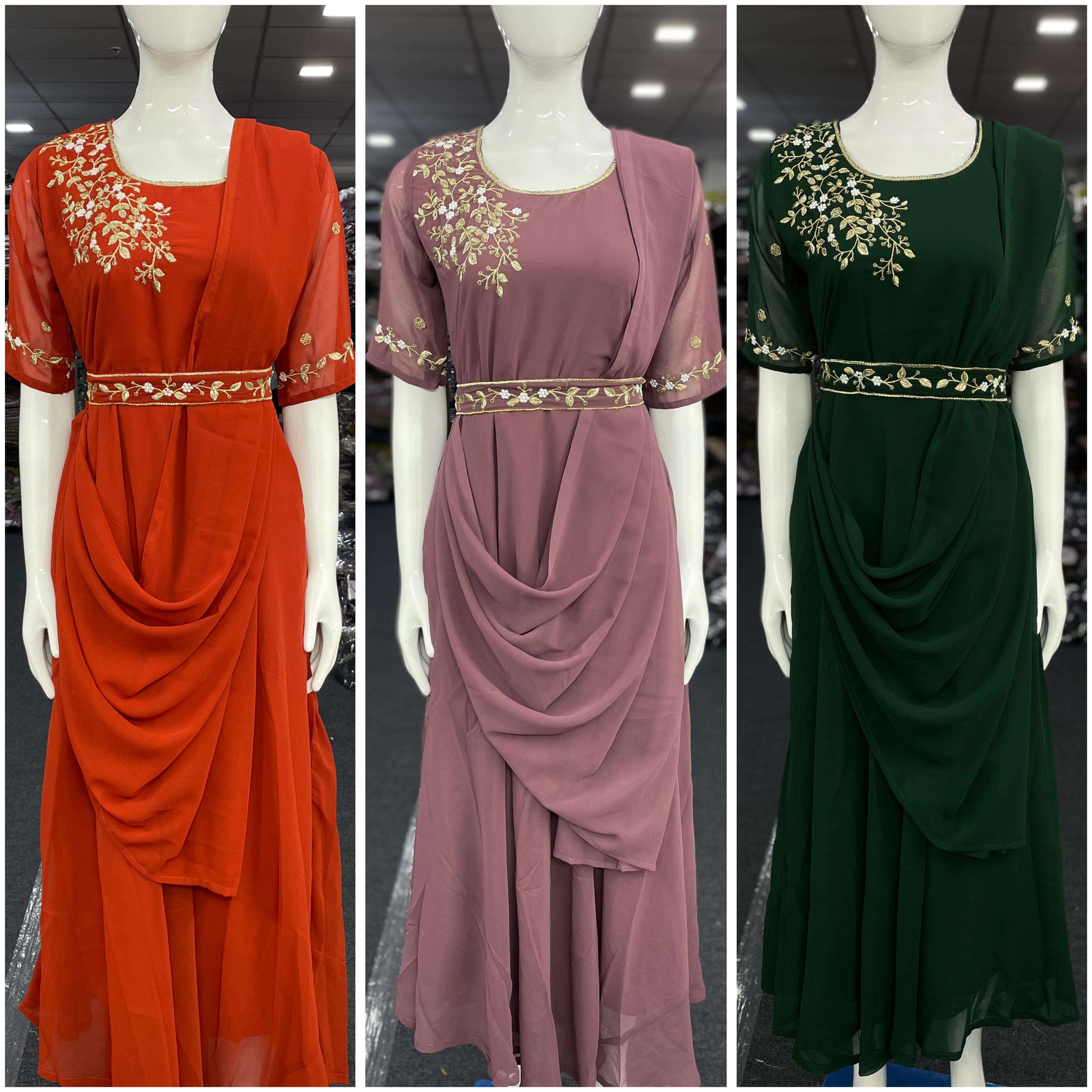 INLI NAYRA GEORGETTE PREETY LOOK DESIGNER LADIES GOWN WITH DUPATTA AND BELT 