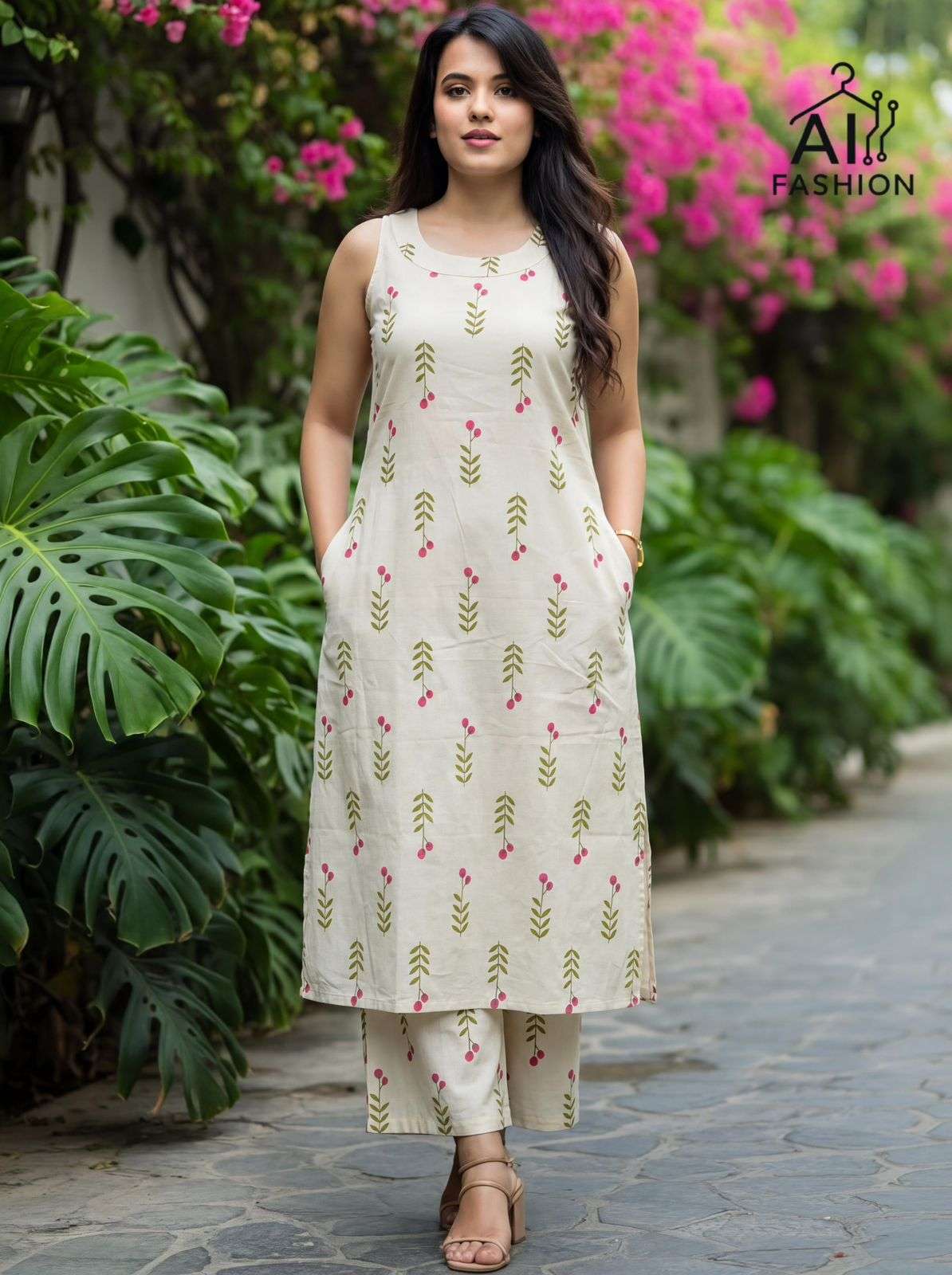 INLI SUMMER SPECIAL 2.0 COTTON PRINT LONG FLARED KURTI WITH BOTTOM PAIR 