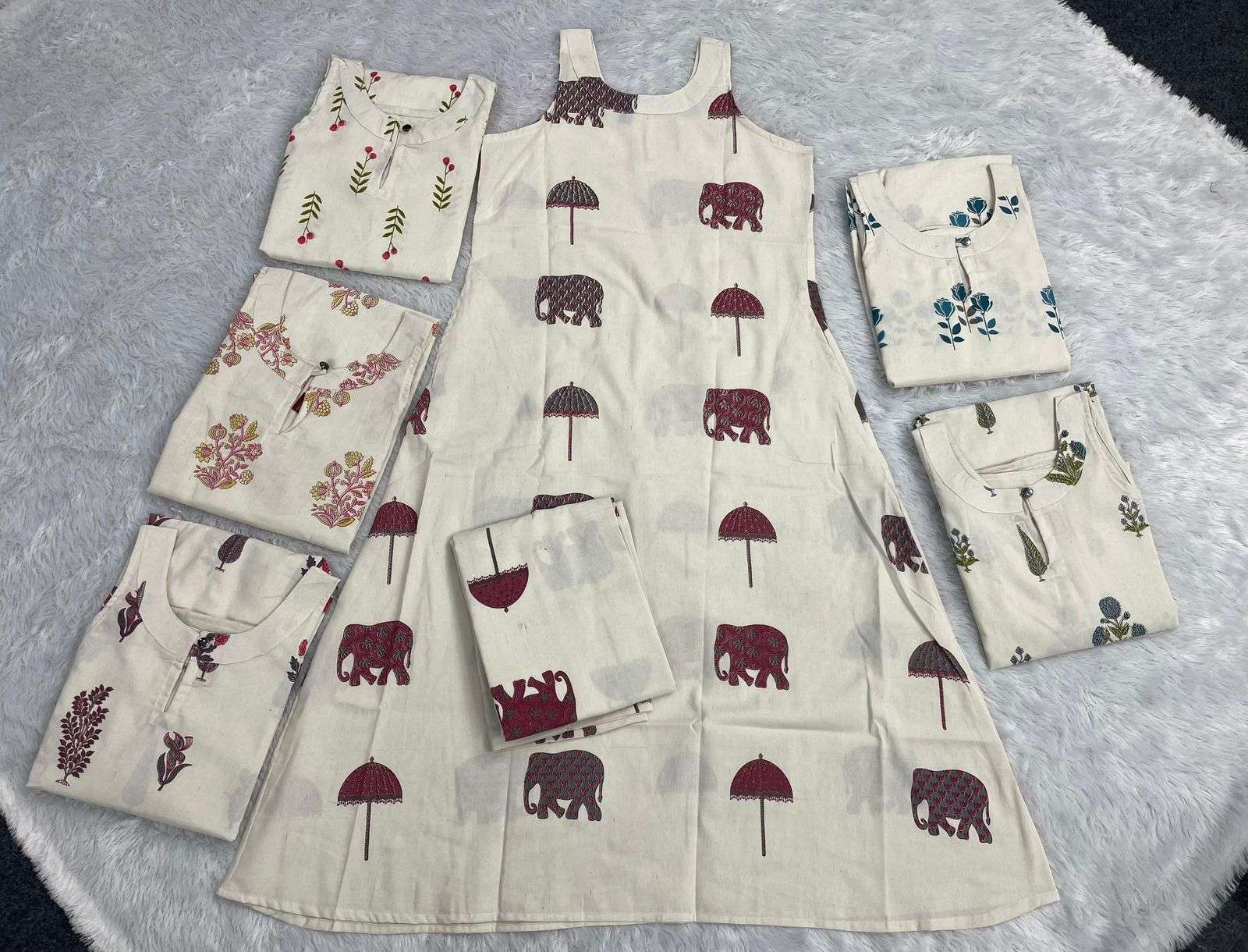 INLI SUMMER SPECIAL 2.0 COTTON PRINT LONG FLARED KURTI WITH BOTTOM PAIR 