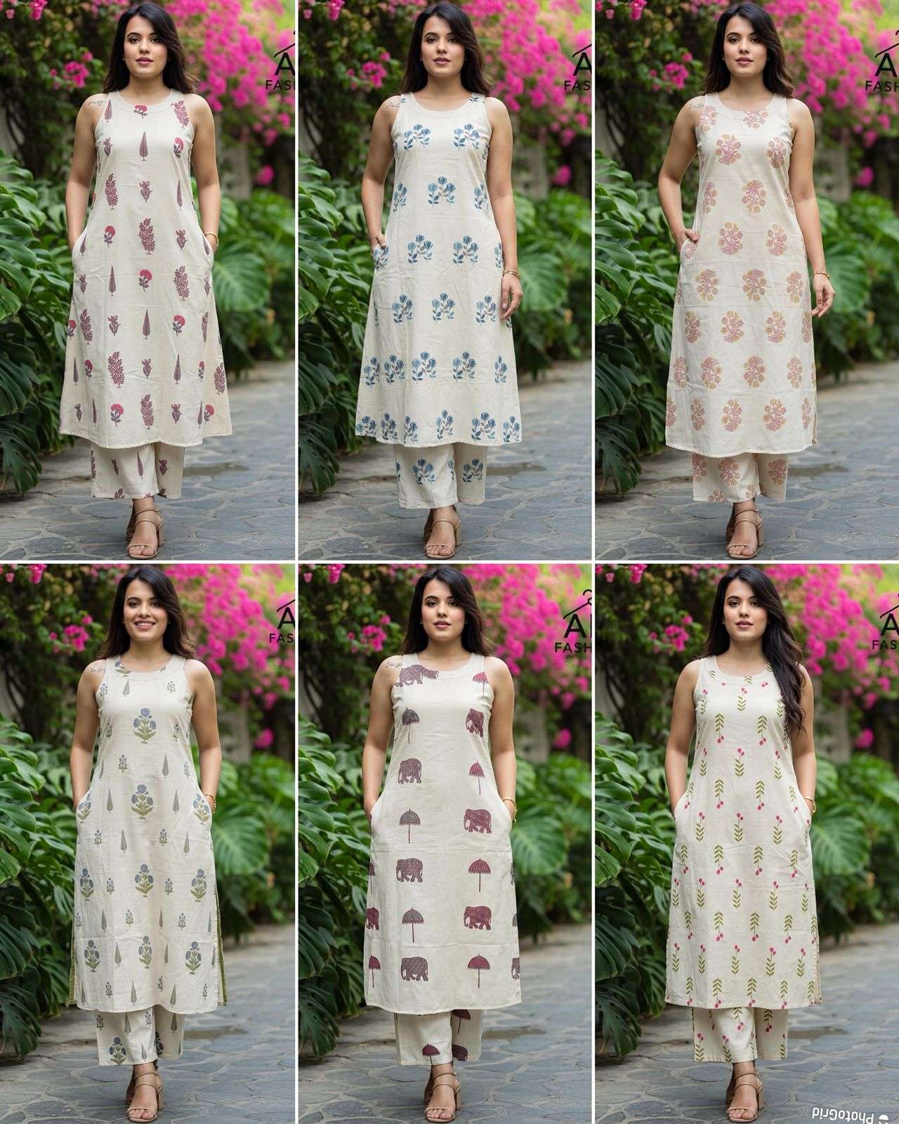 INLI SUMMER SPECIAL 2.0 COTTON PRINT LONG FLARED KURTI WITH BOTTOM PAIR 