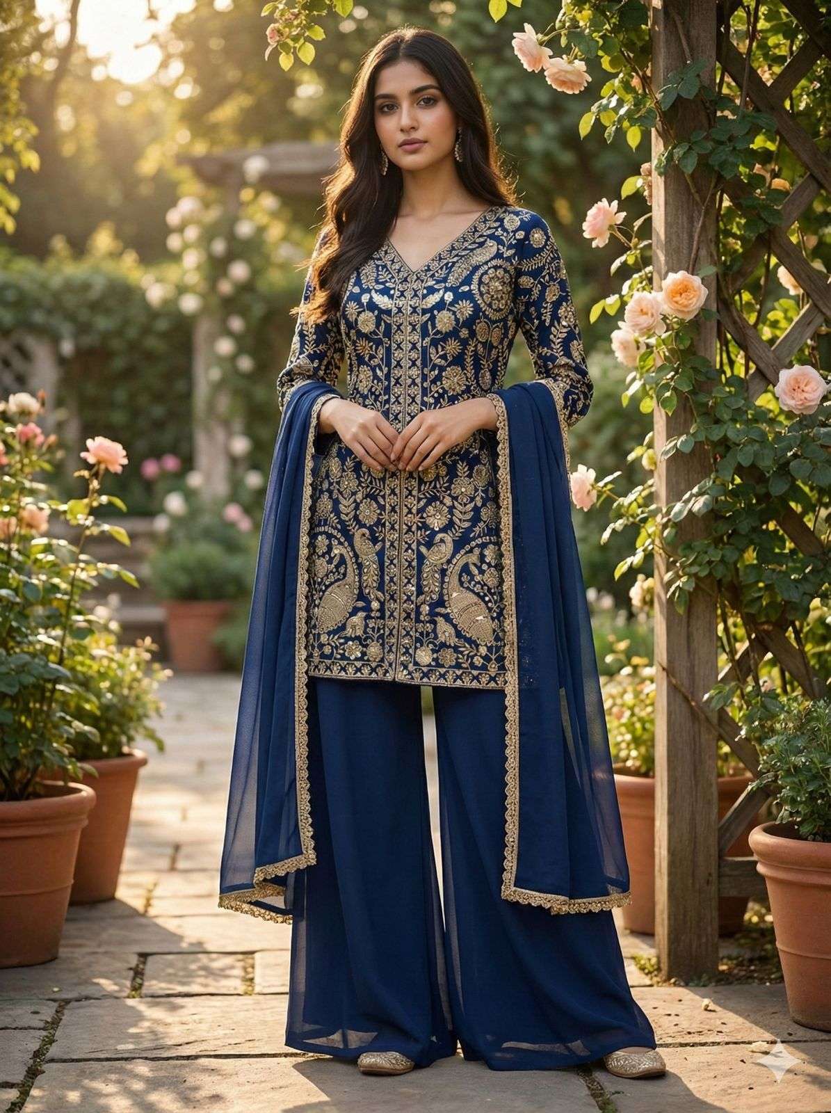 JF 013 GEORGETTE BEAUTIFUL DESIGNER WORK TOP PLAZZO AND DUPATTA 