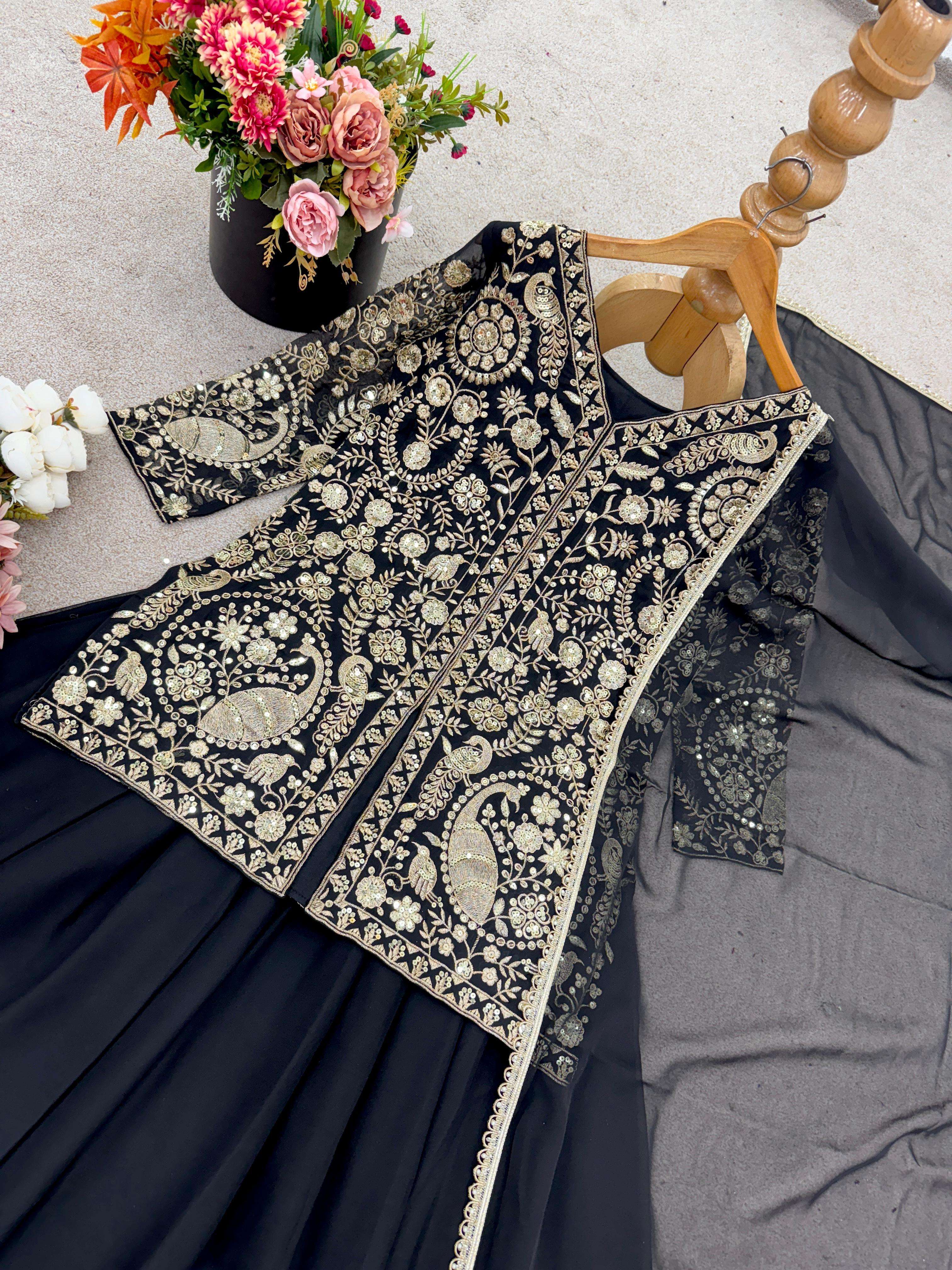 JF 013 GEORGETTE BEAUTIFUL DESIGNER WORK TOP PLAZZO AND DUPATTA 