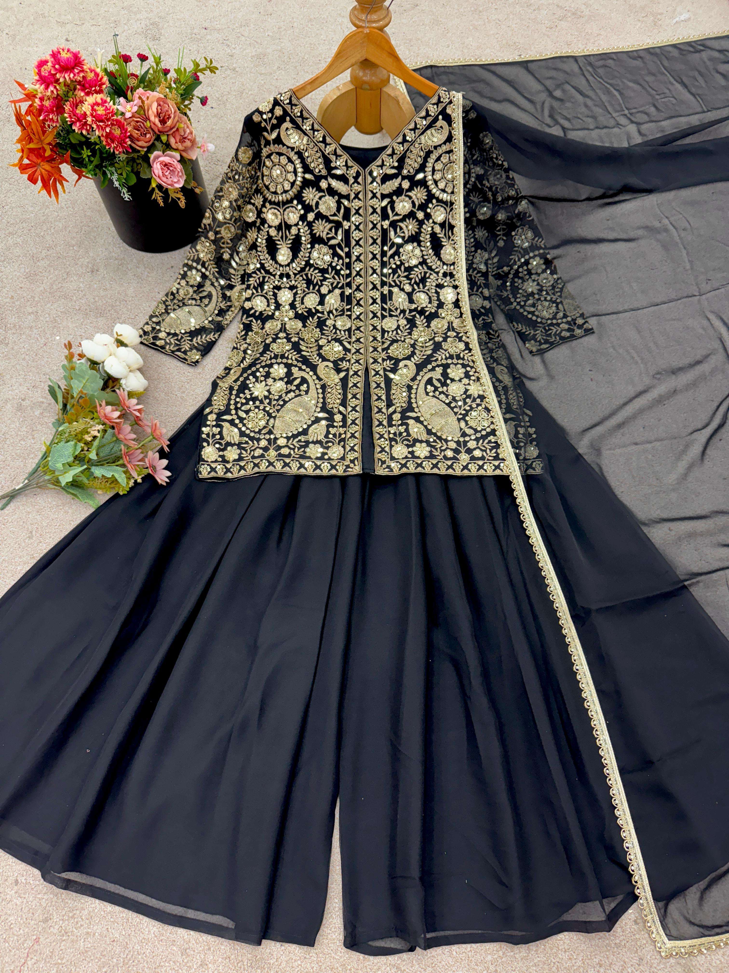 JF 013 GEORGETTE BEAUTIFUL DESIGNER WORK TOP PLAZZO AND DUPATTA 